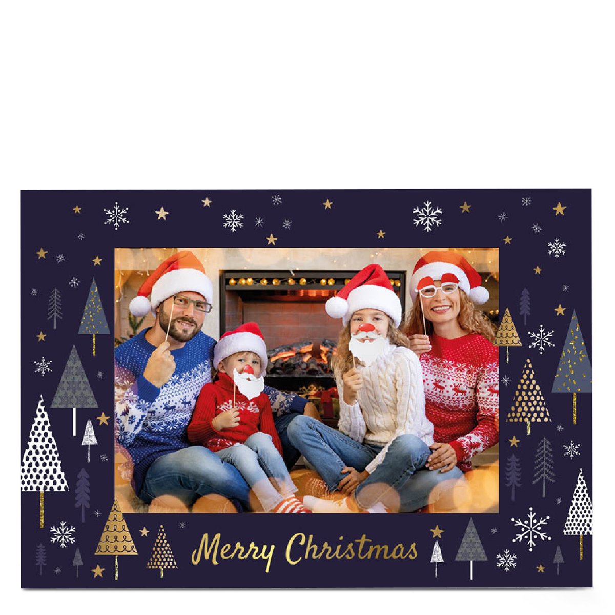 Photo Kerry Spurling Christmas Card - Blue Tree Border