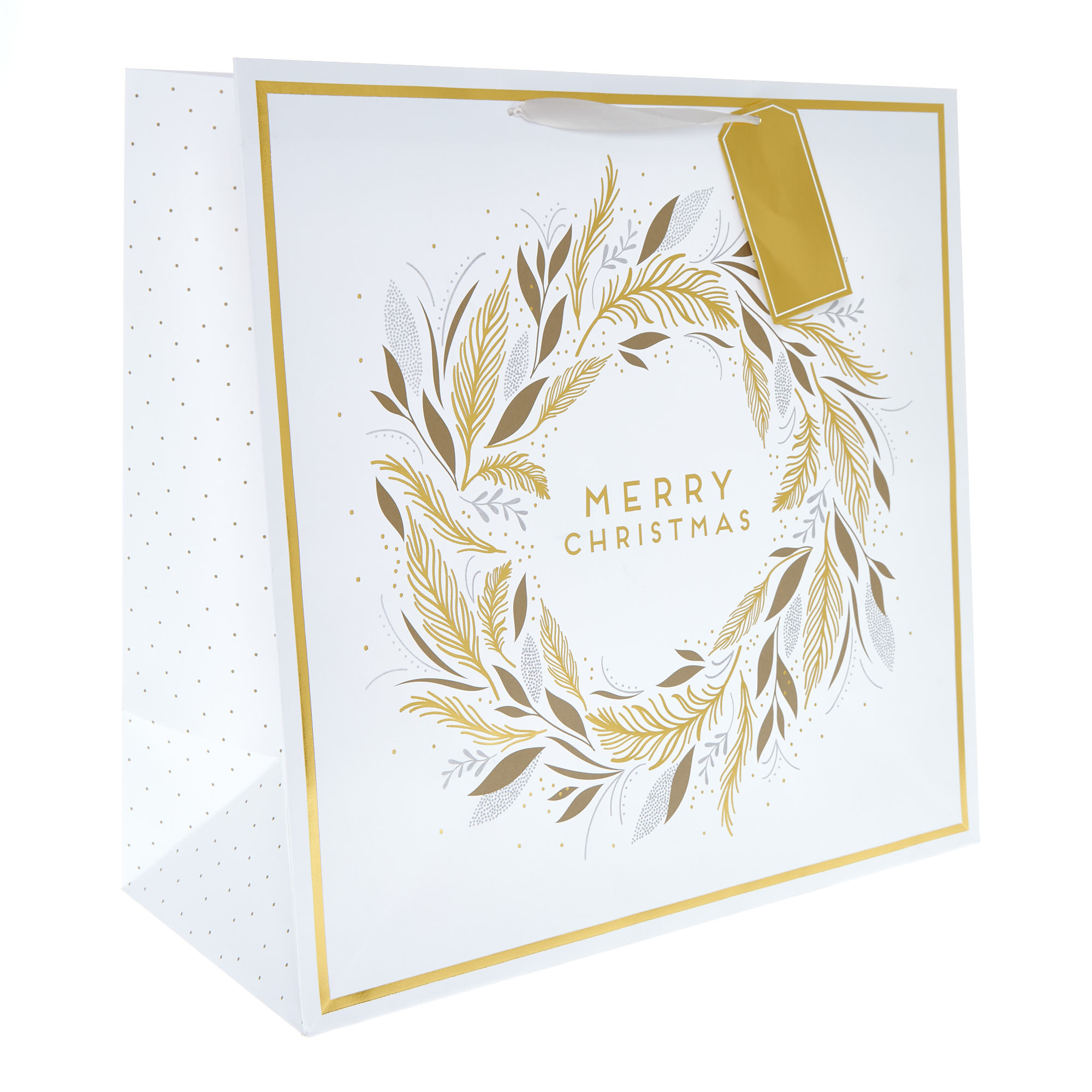 Giant Square Gold Wreath Merry Christmas Gift Bag