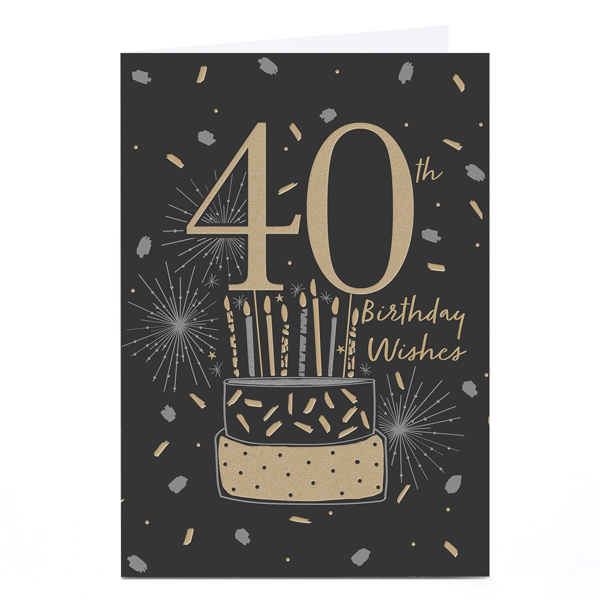 40th Birthday Card - Gold Cake and Confetti