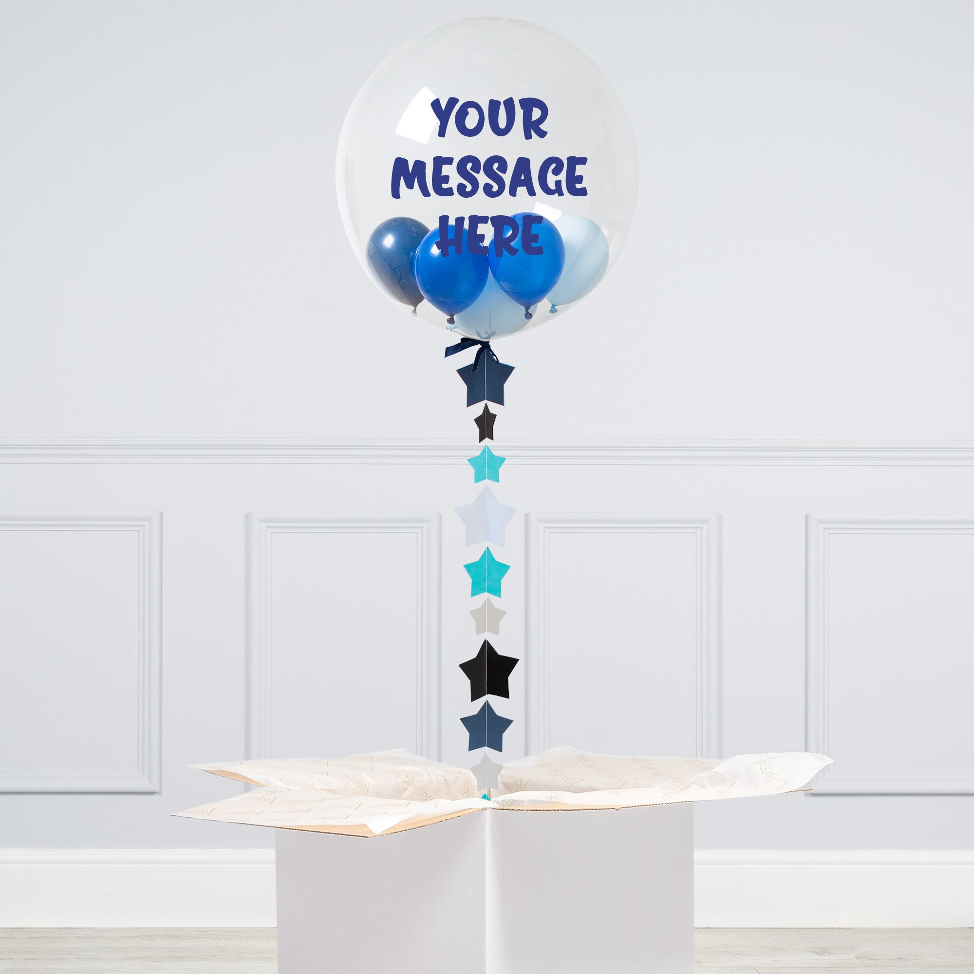 Personalised Deep Blue Mini Filled Bubble Balloon - Delivered Inflated!