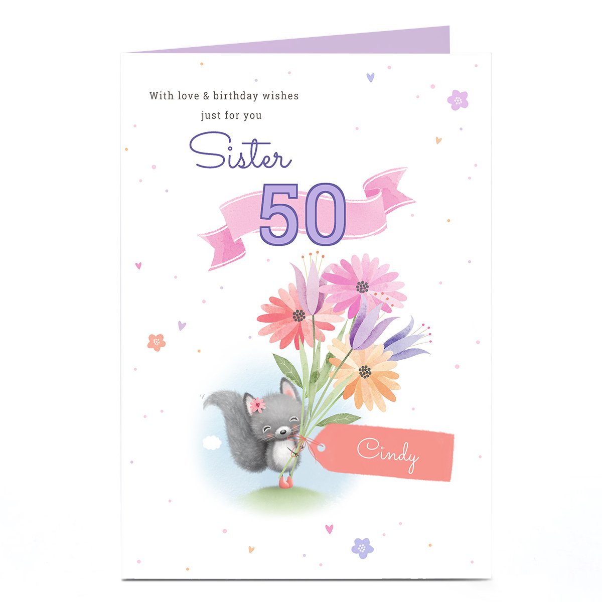 Personalised Birthday Card - Sister Love & Wishes Squirrel, Editable Age
