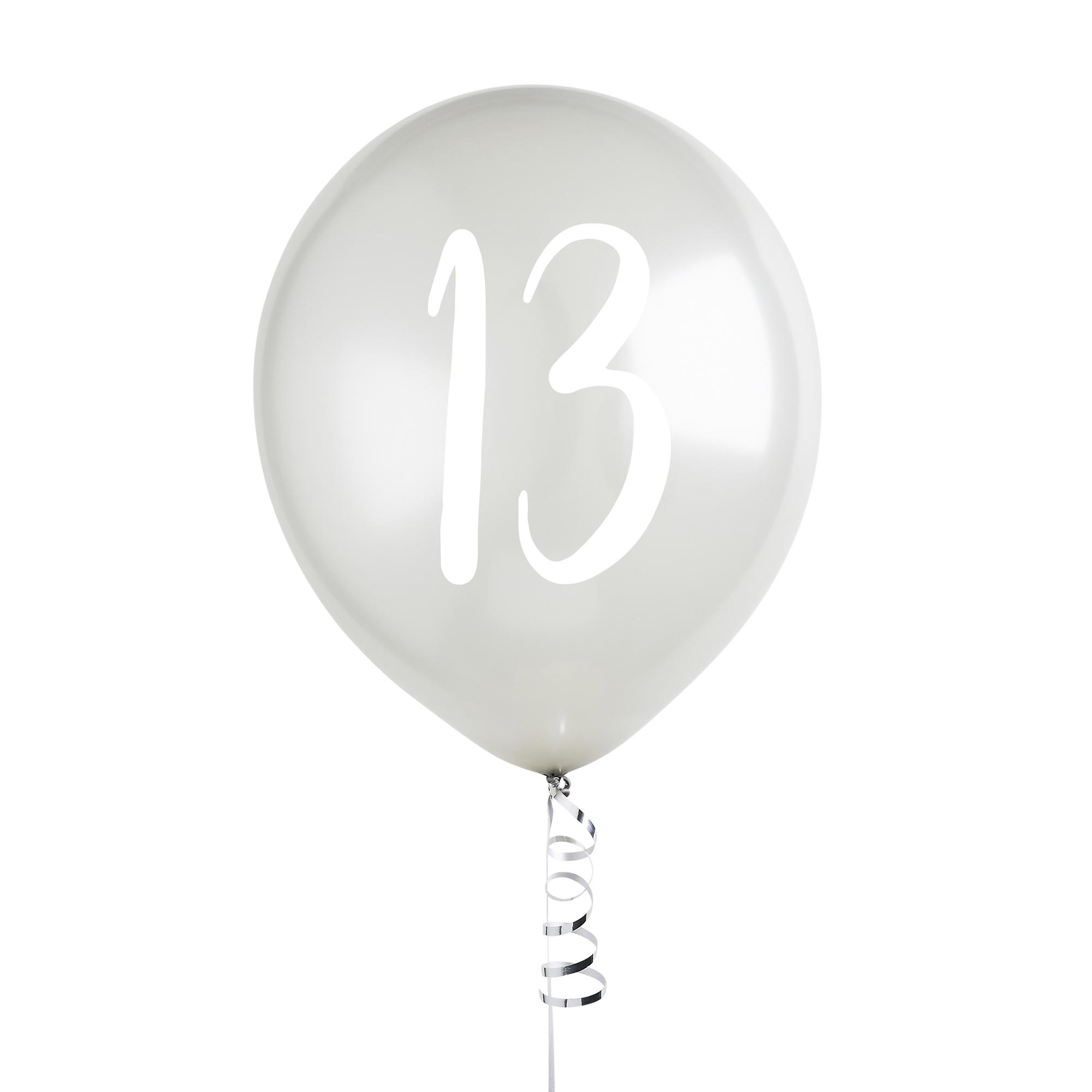 Metallic Silver Number Latex Balloons - Pack of 5 (Milestone Ages)