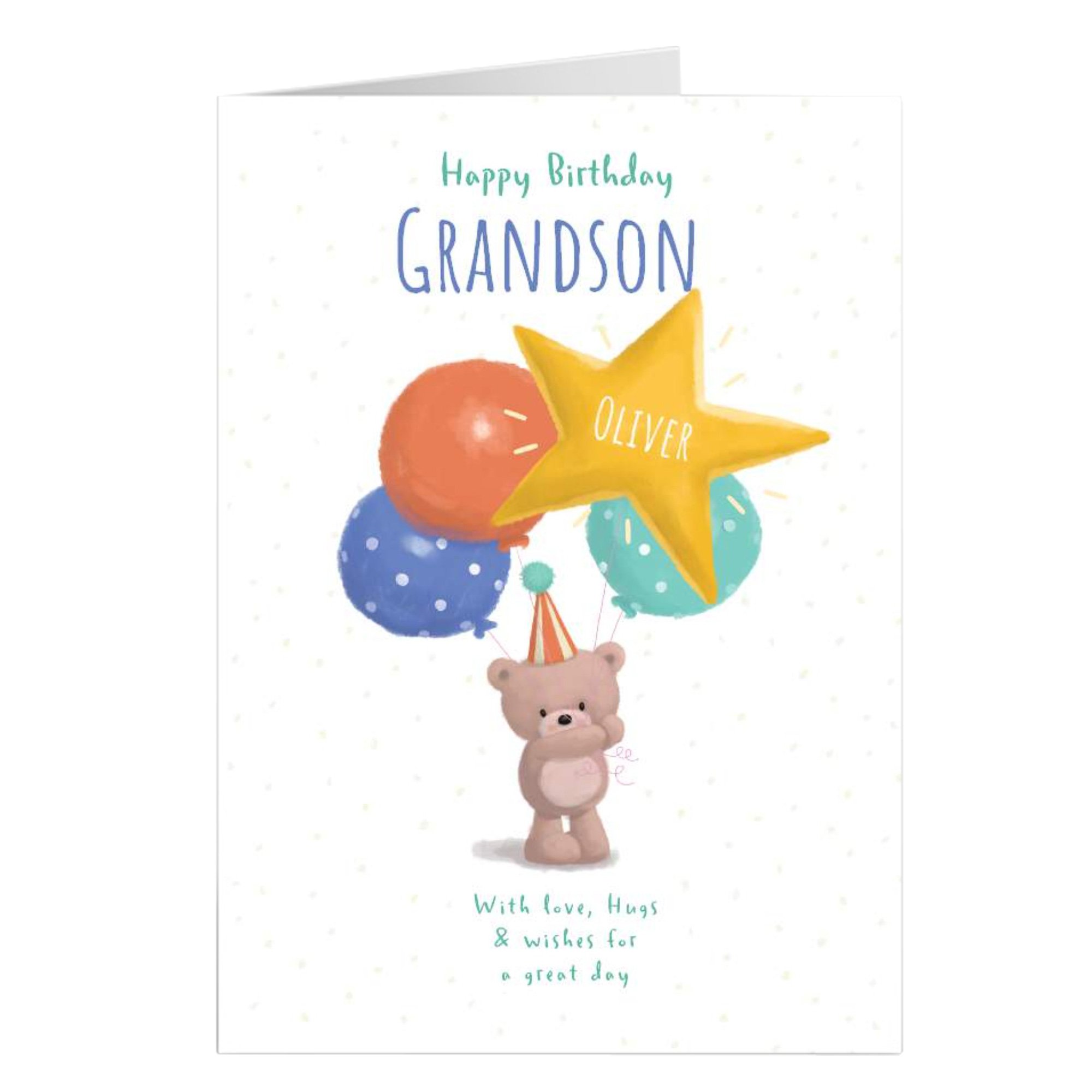 Hugs Bear Personalised Birthday Card - Grandson, Wishes For A Great Day