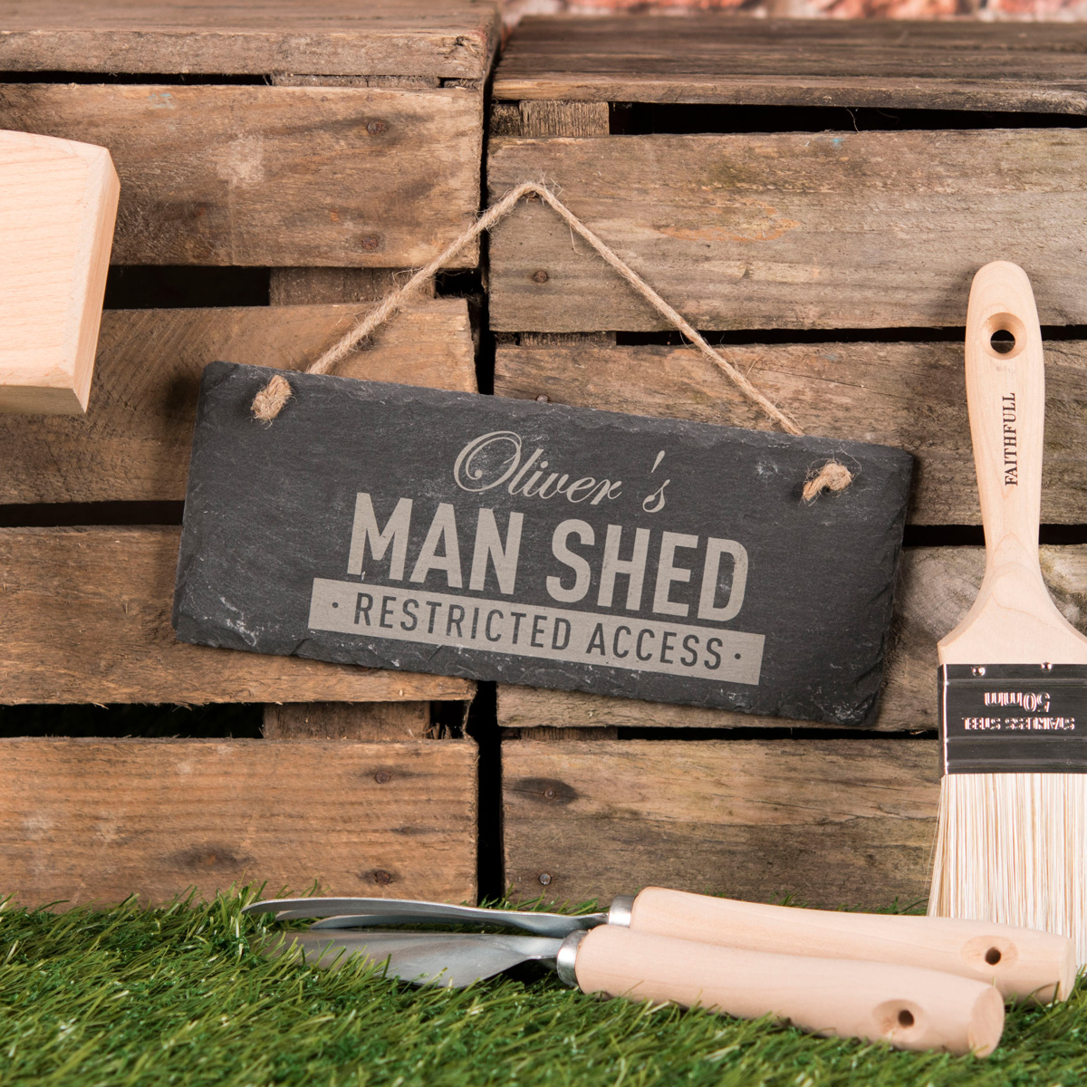 Personalised Engraved Hanging Slate Sign - Man Shed, Restricted Access
