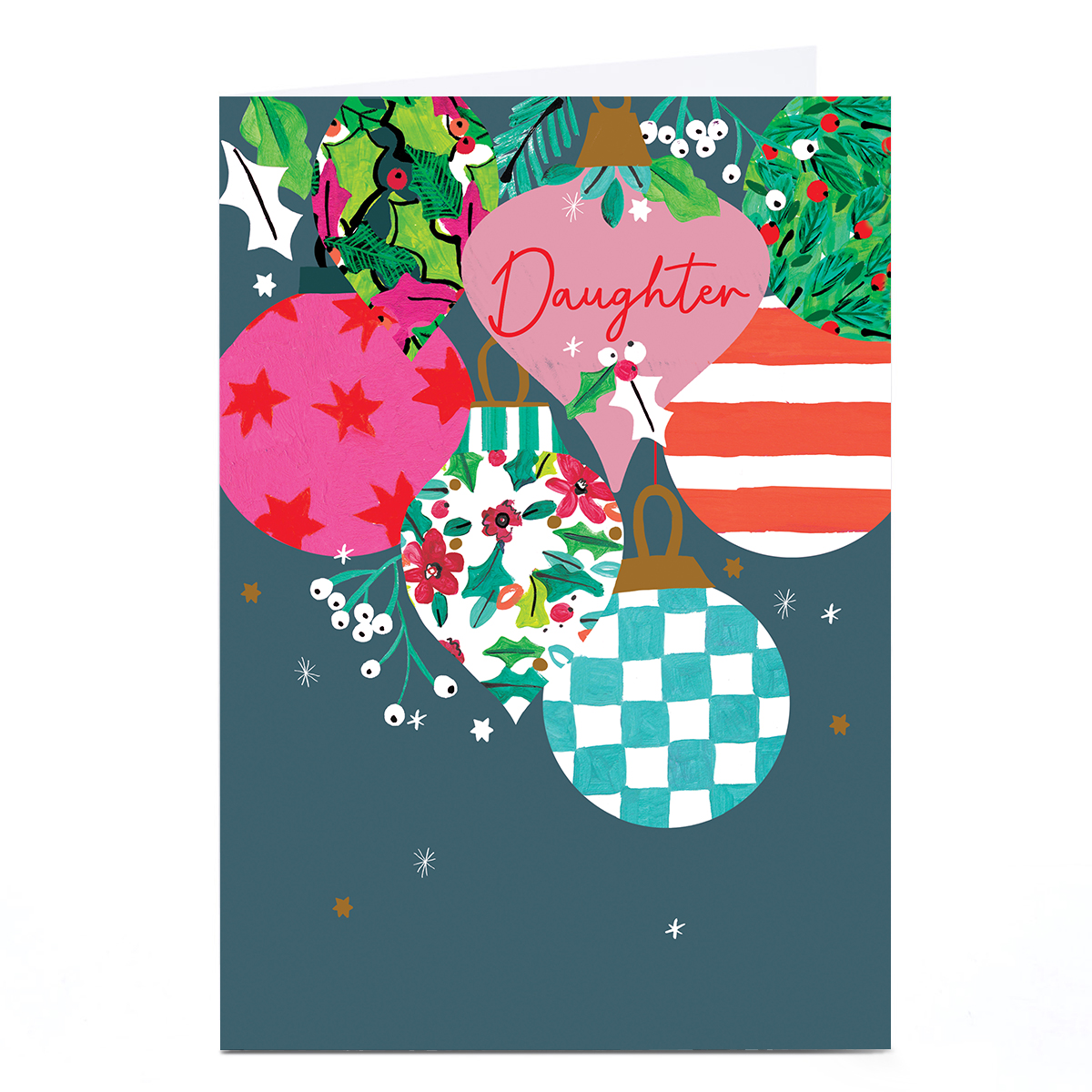 Personalised Christmas Card - Colourful Baubles, Daughter