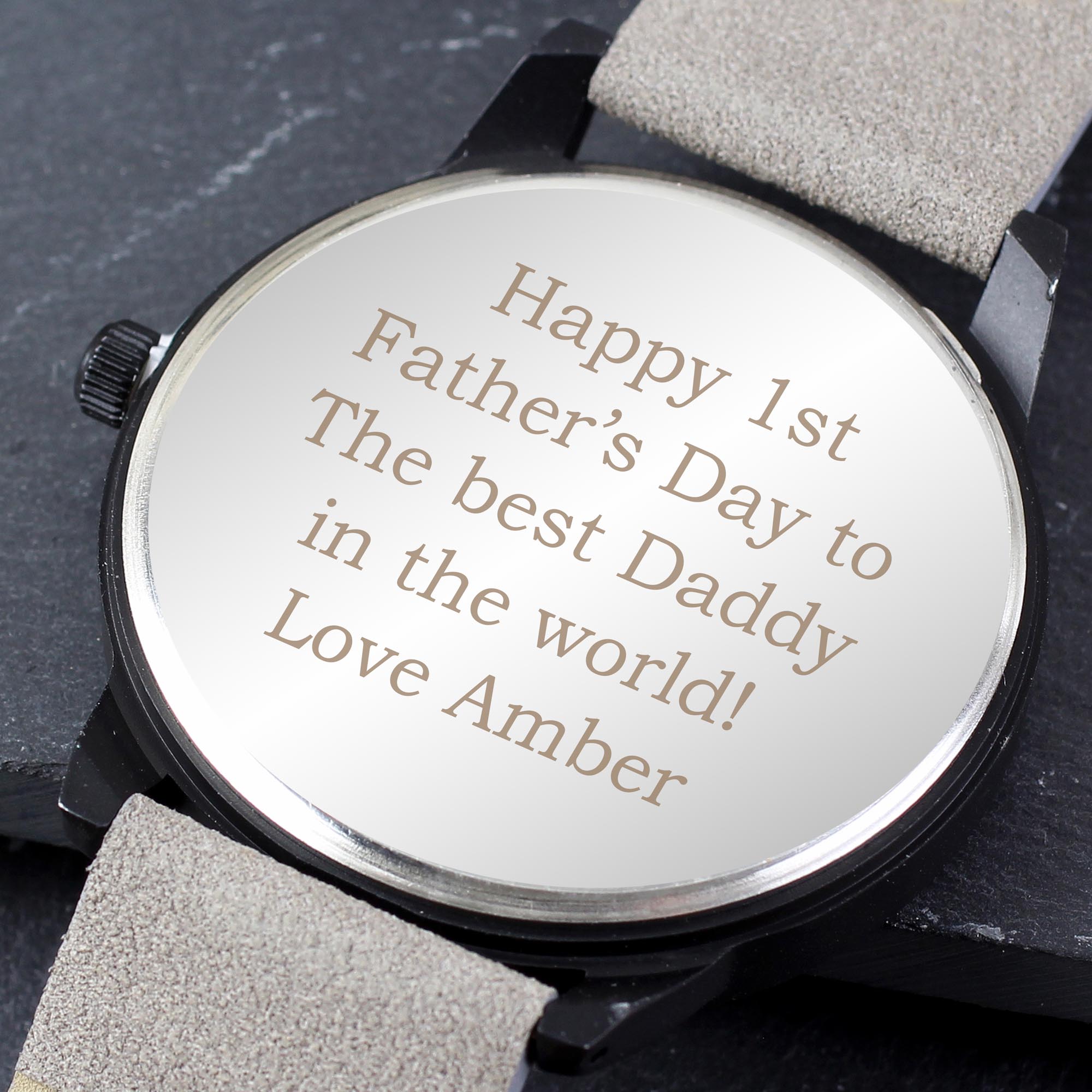 Personalised Men's Matte Black Watch with Grey Strap & Presentation Box