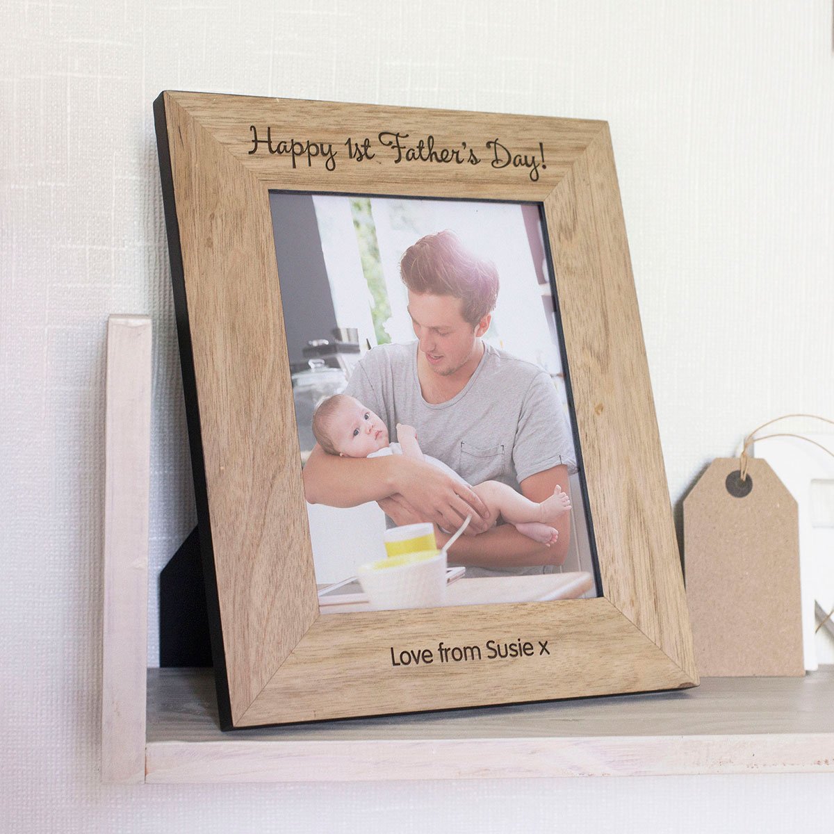 Personalised Engraved Wooden Photo Frame - 1st Father's Day