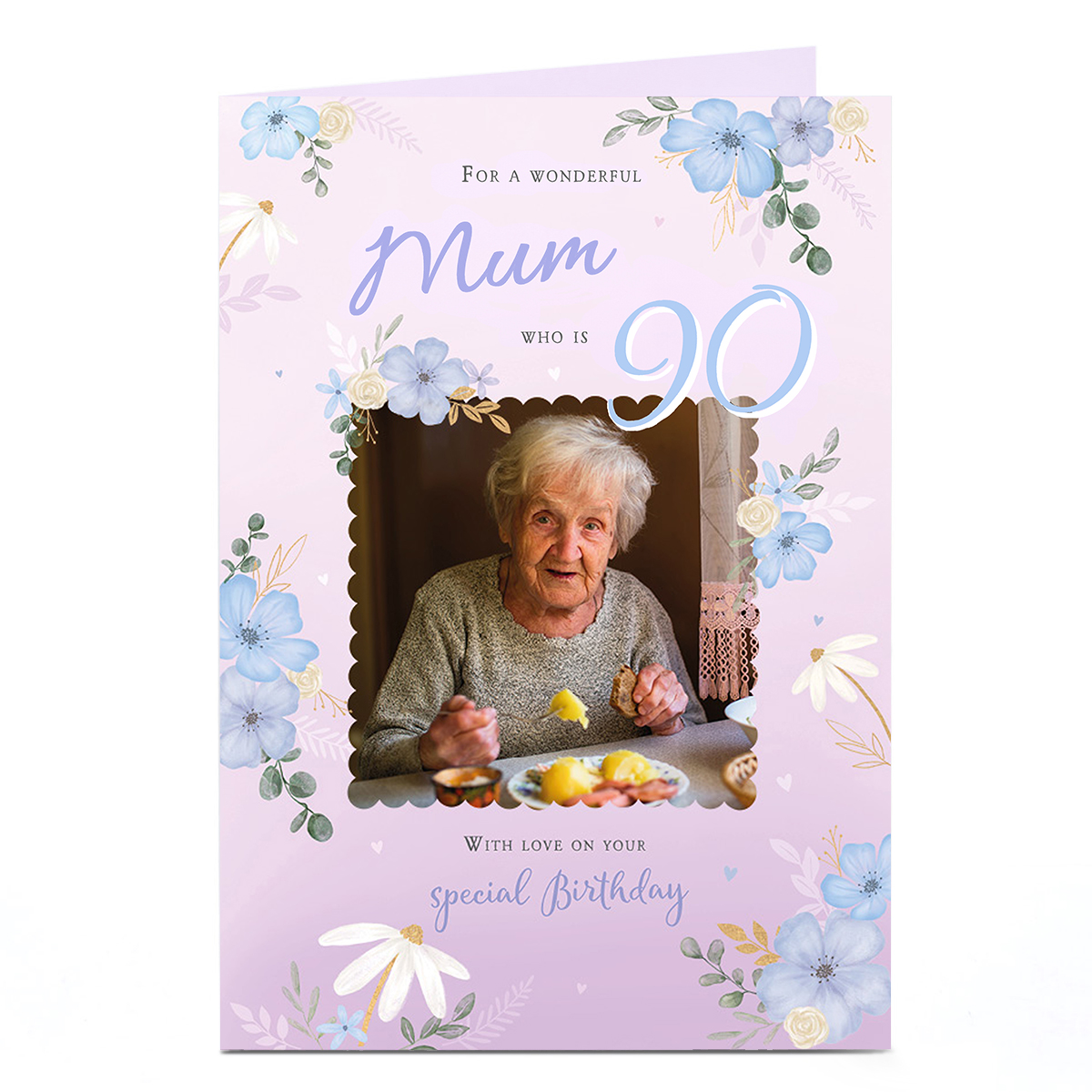 Photo Birthday Card - Floral  With Love, Editable Age