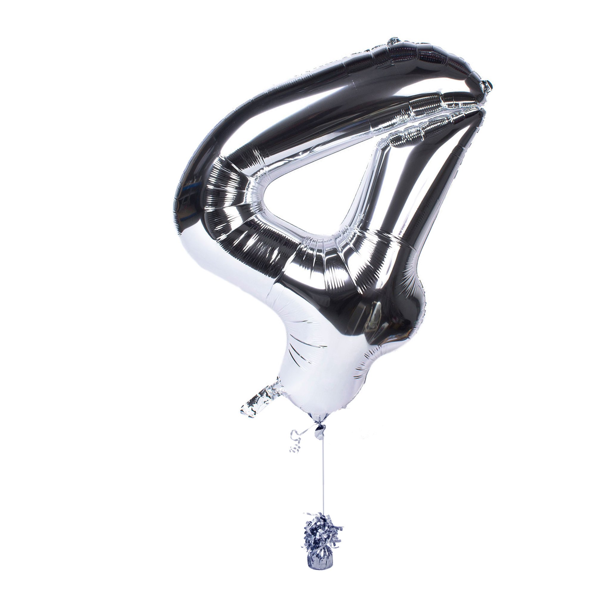 Large Silver Number 4 Inflated Balloon Arrangement 