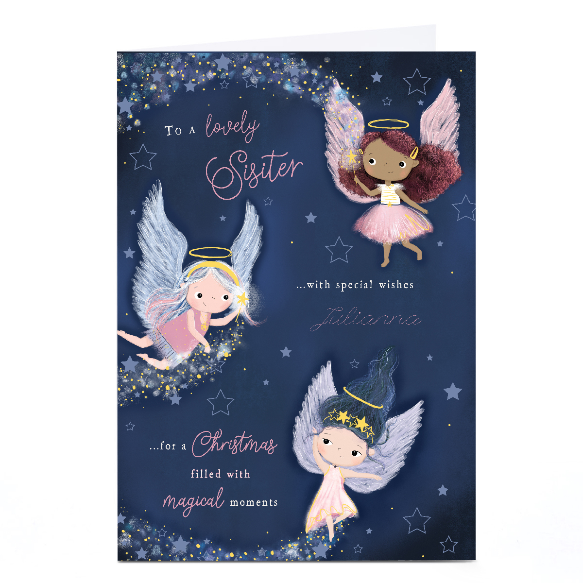 Personalised Christmas Card - Cute Christmas Angels, Sister