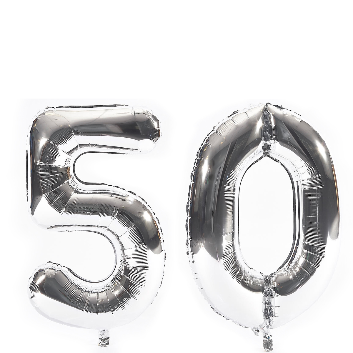 Age 50 Giant Foil helium Numeral Balloons - Silver (deflated)