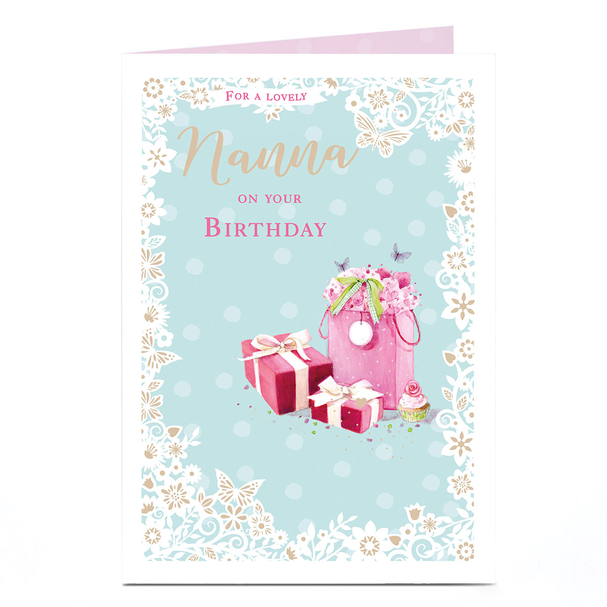 Birthday Card - Presents and Butterflies, Nanna