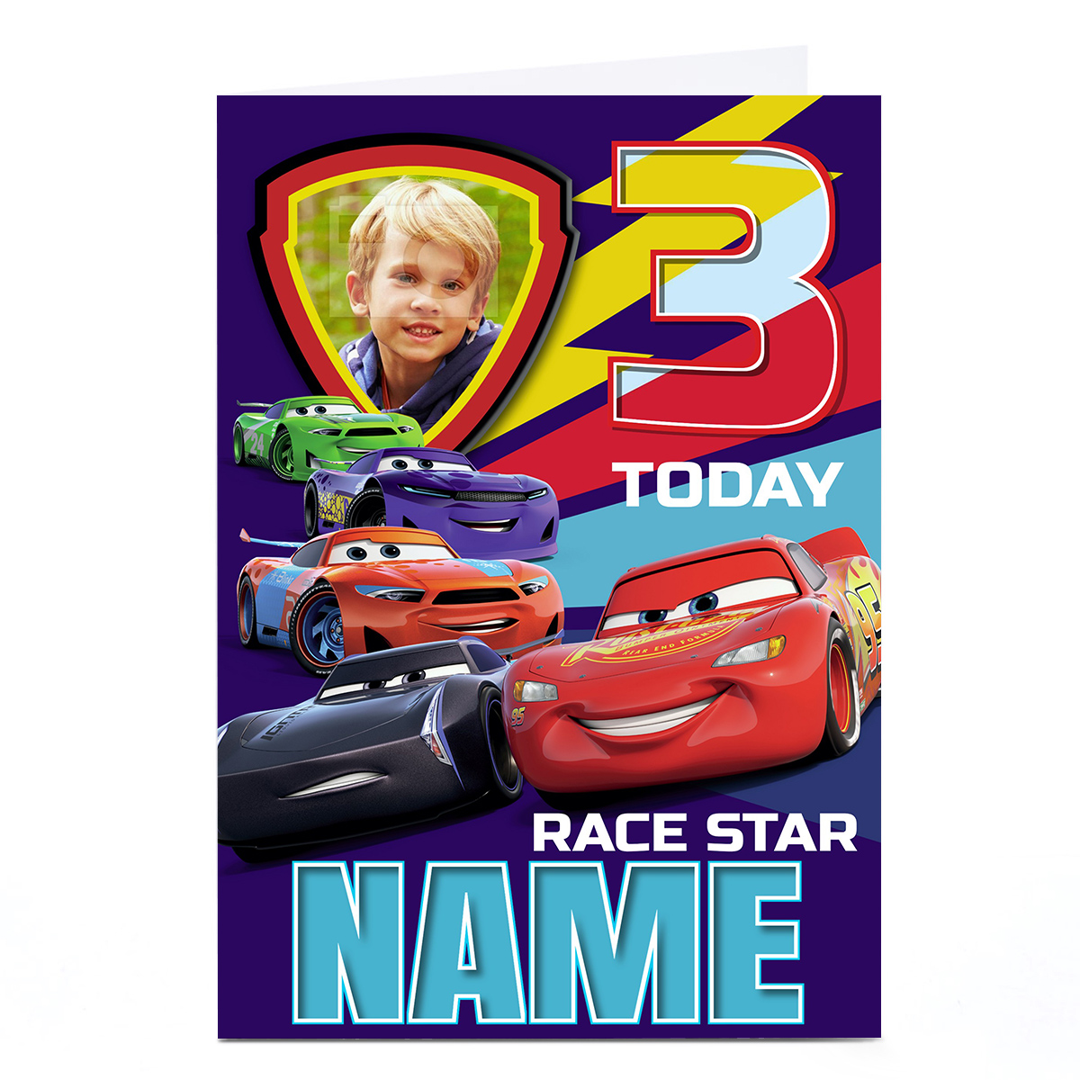 Photo Cars Birthday Card - Race Star, Any Name & Editable Age