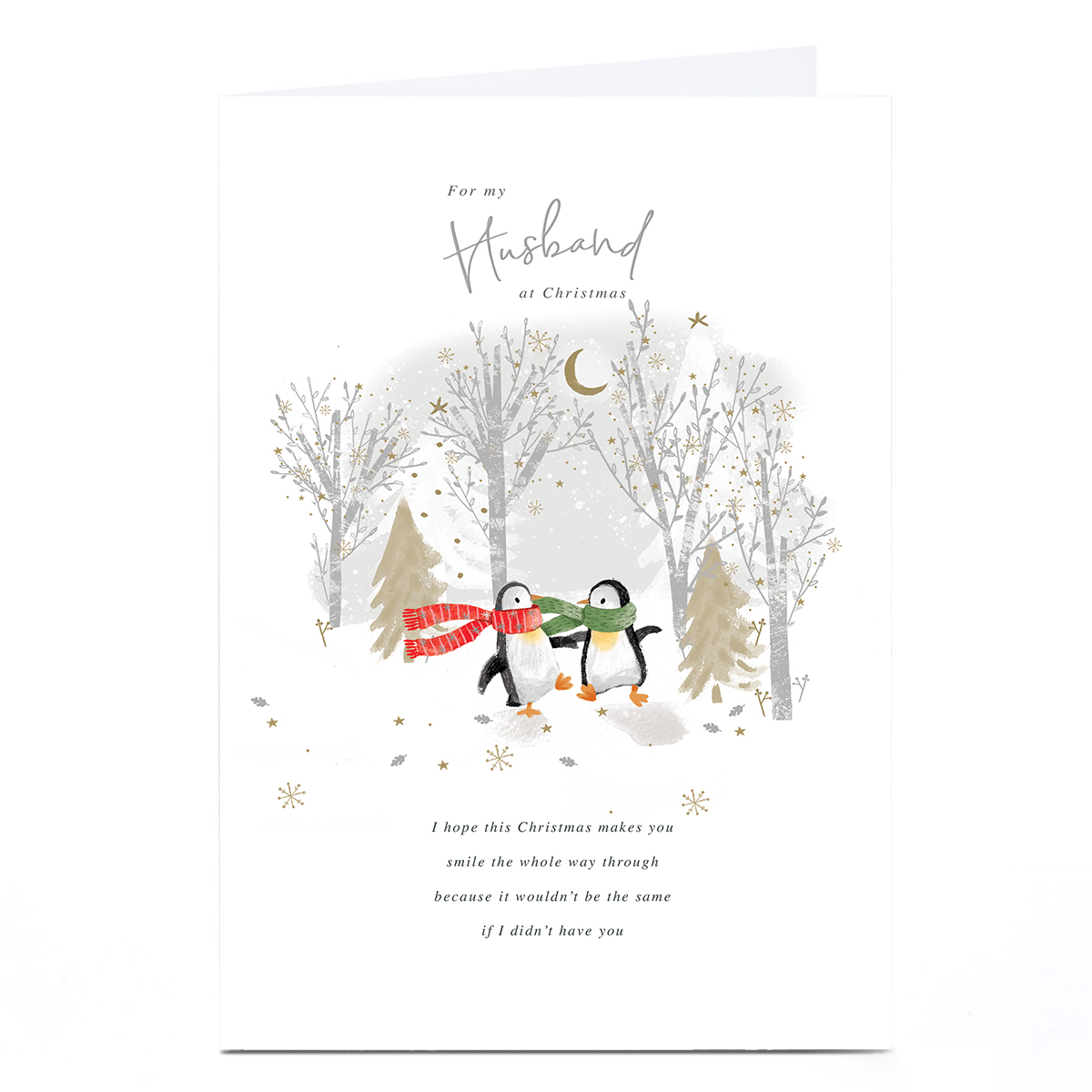 Personalised Christmas Card - Penguin Couple in The Woods, Husband