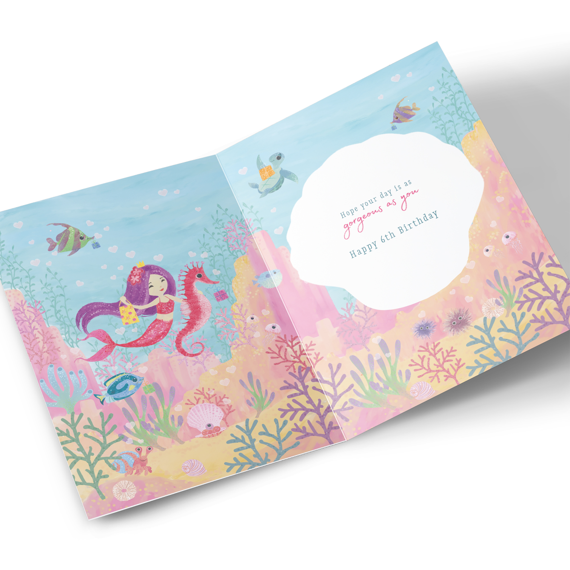 6th Birthday Card - Mermaid and Seahorse