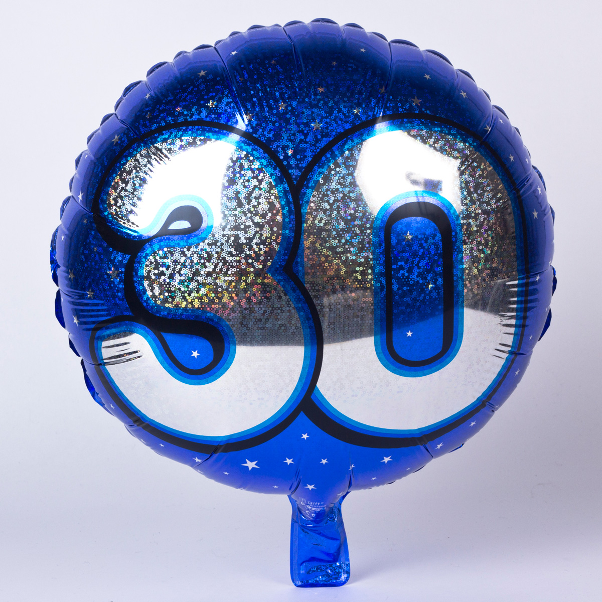 Holographic Blue Age 30 Foil Helium Balloon