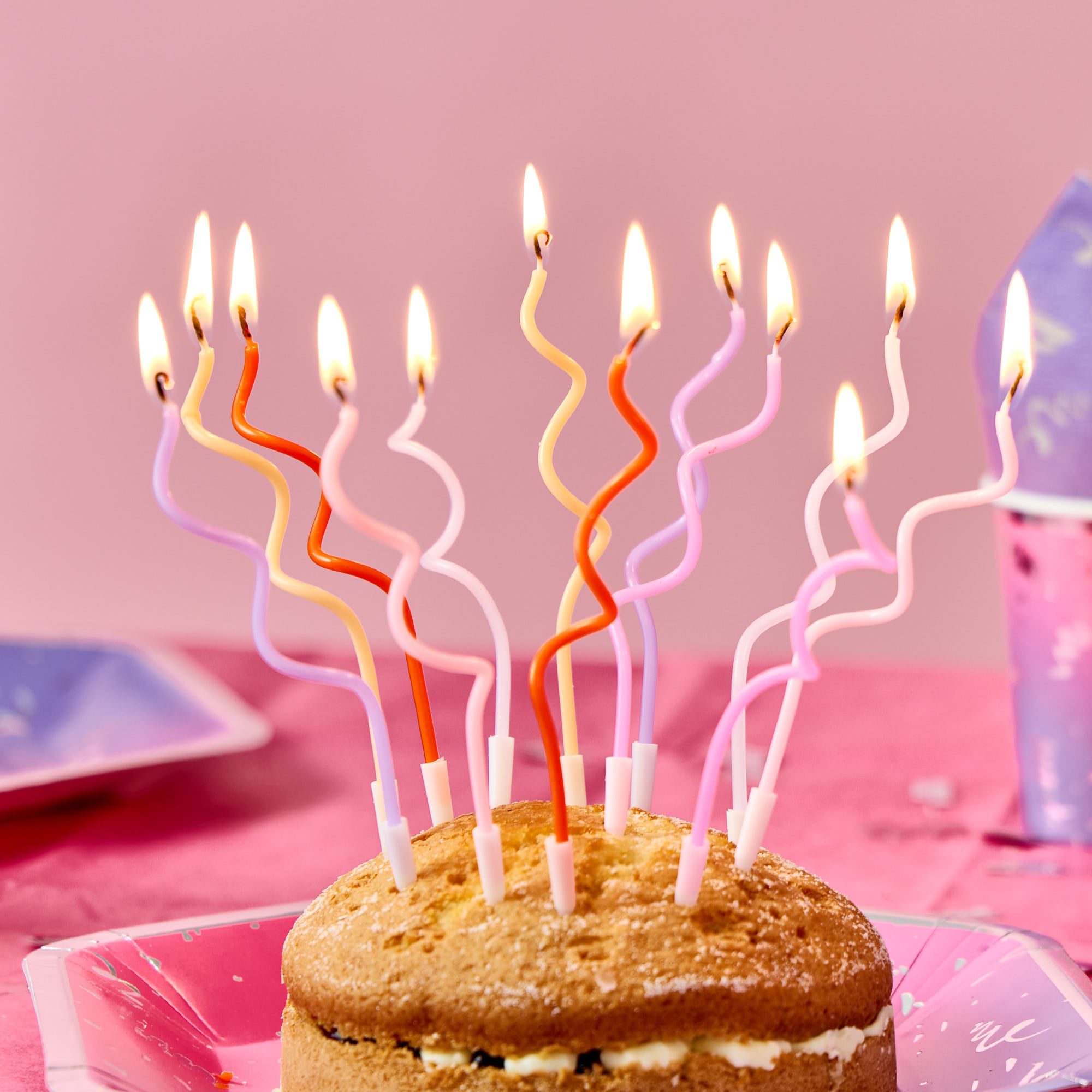 Long Pink Swirl Cake Candles - Pack of 12