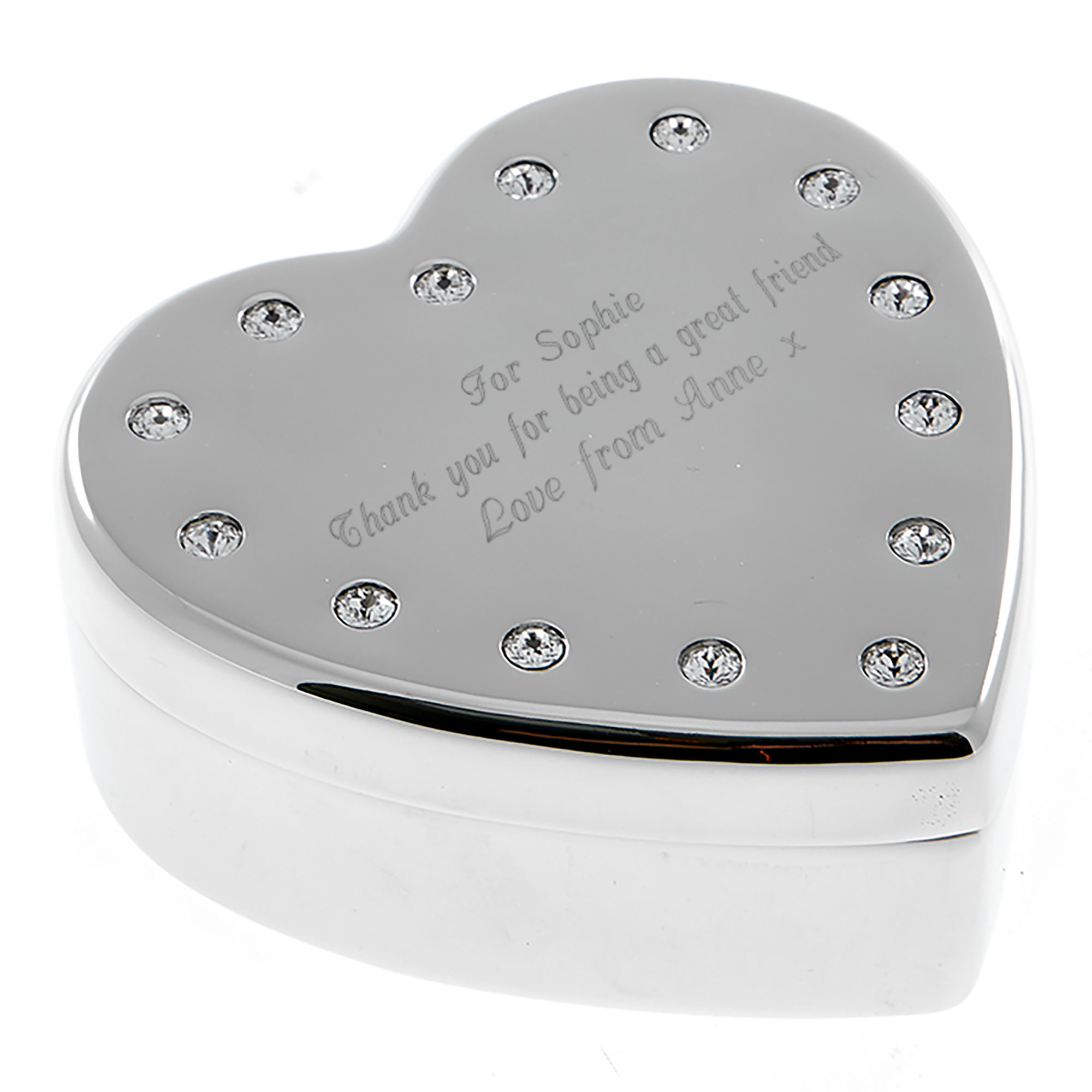 Engraved Diamante Heart-Shaped Jewellery Box - Birthday