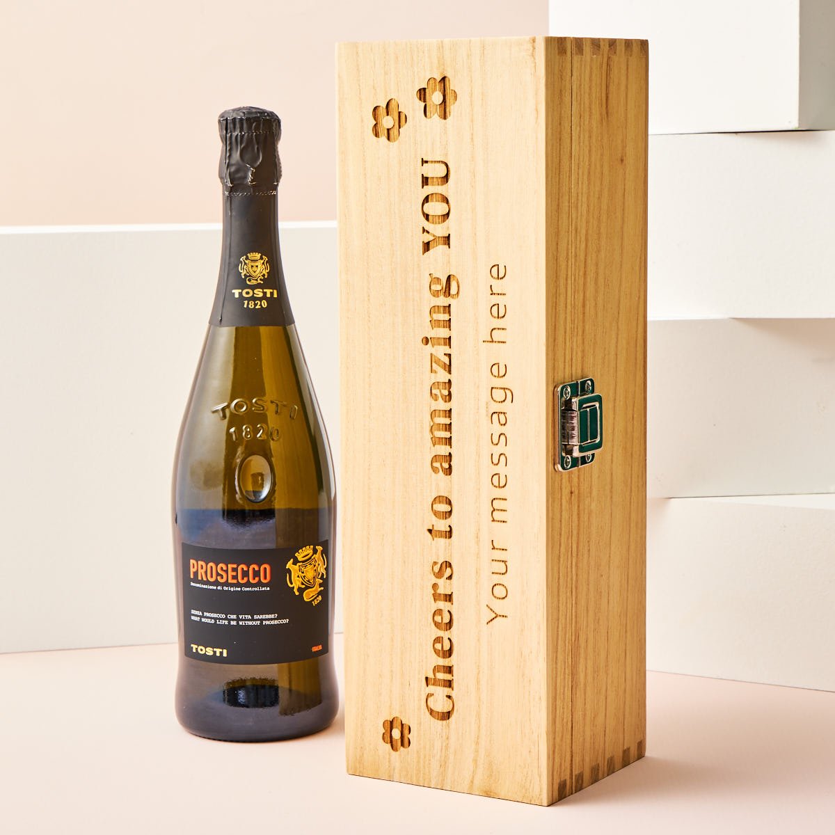 Engraved Wooden Box With Luxury Prosecco - Cheers to amazing YOU