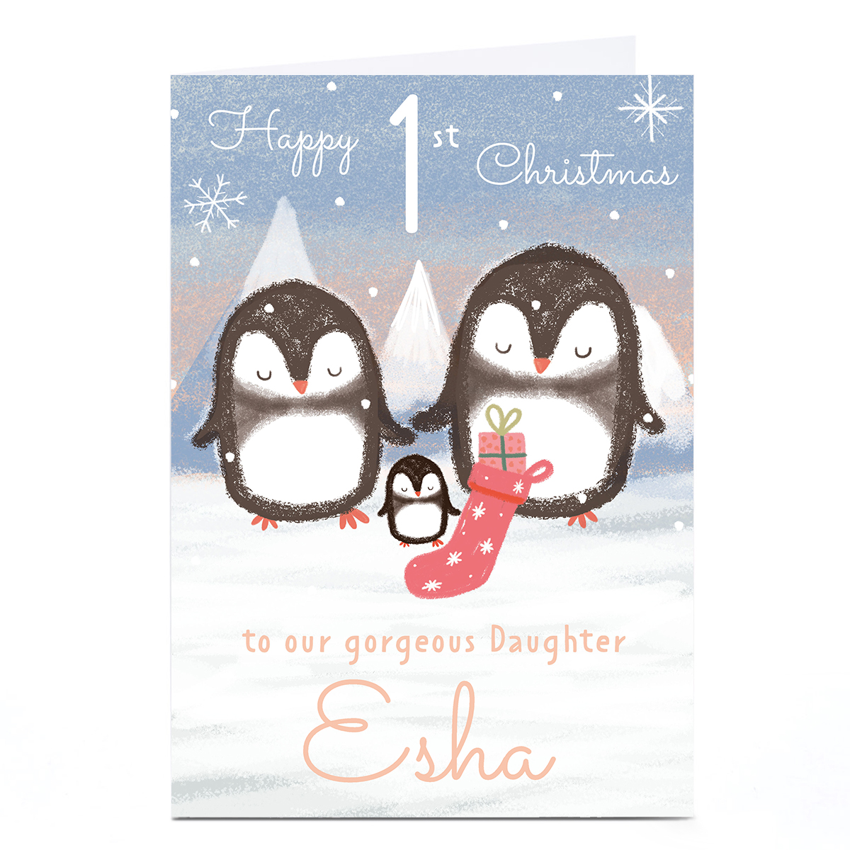 Personalised Juniper and Rose 1st Christmas Card - Daughter