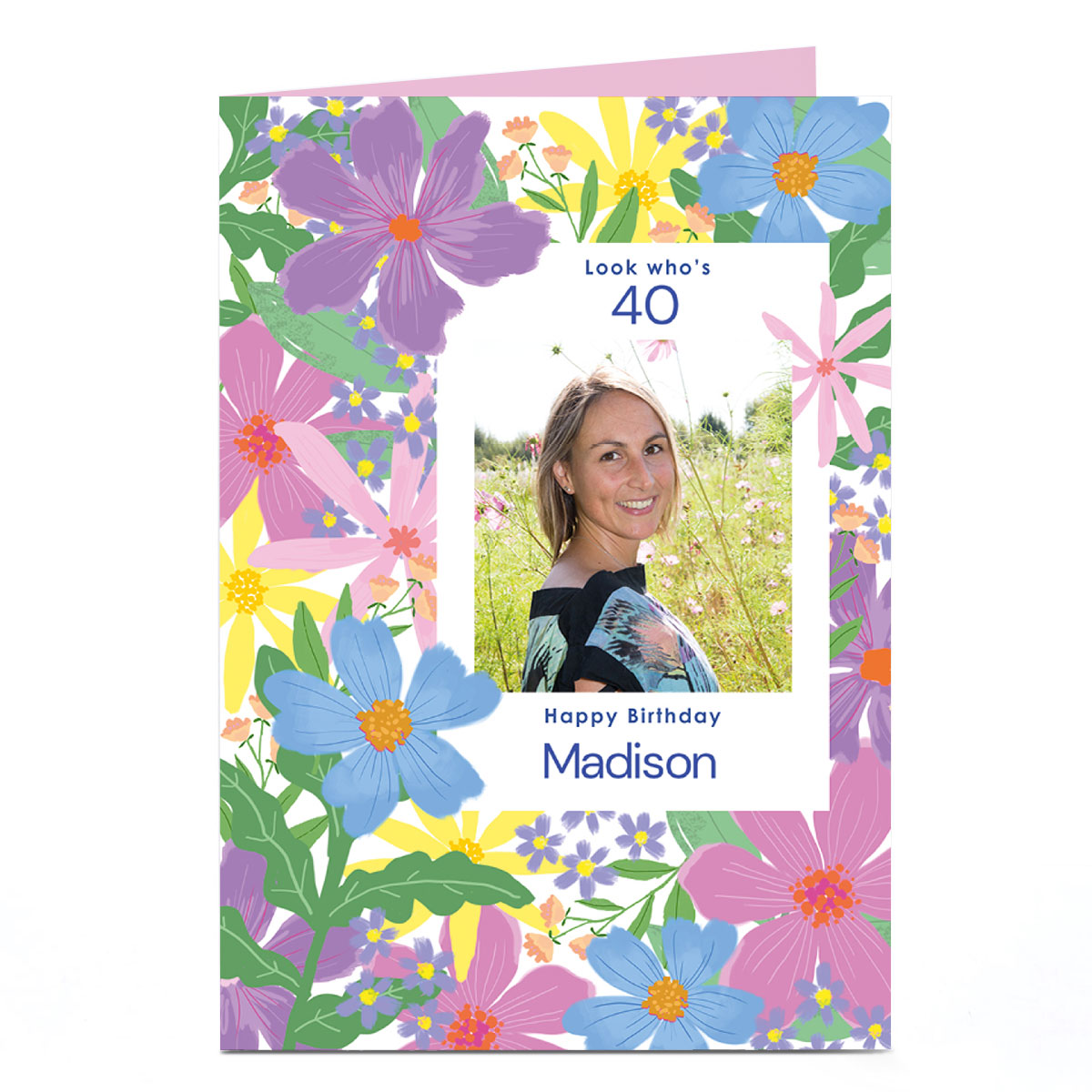 Photo 40th Birthday Card - Happy Birthday Florals 