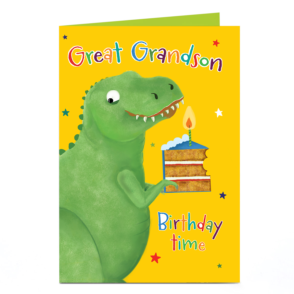 Birthday Card - T-Rex Dinosaur with Cake, Great Grandson