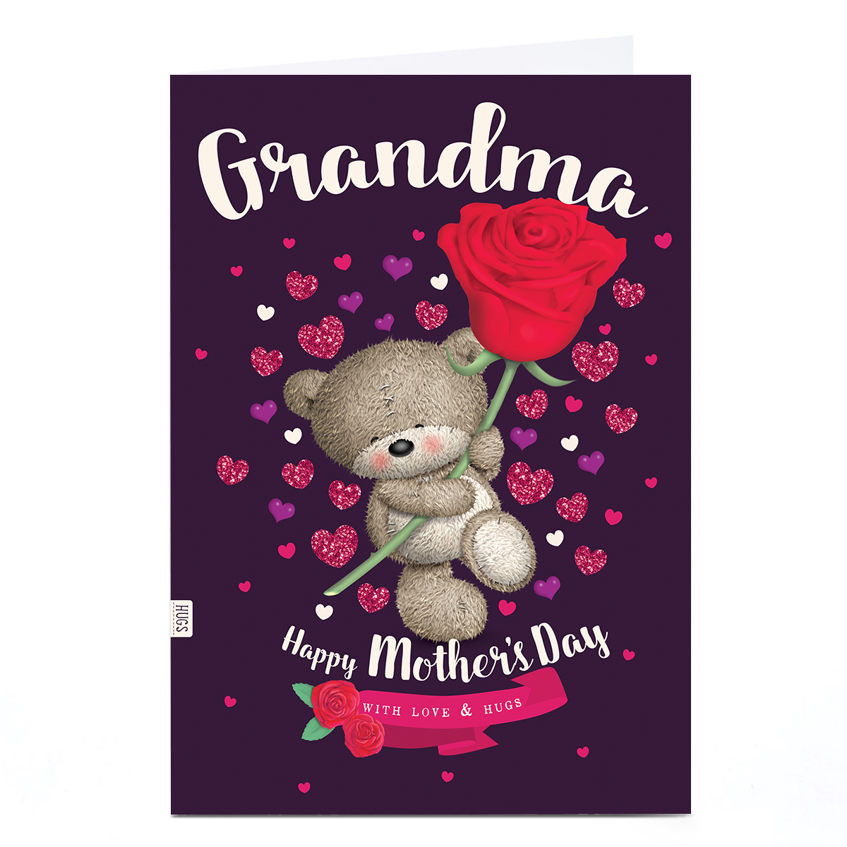 Personalised Hugs Mother's Day Card - Bear with Rose, Grandma