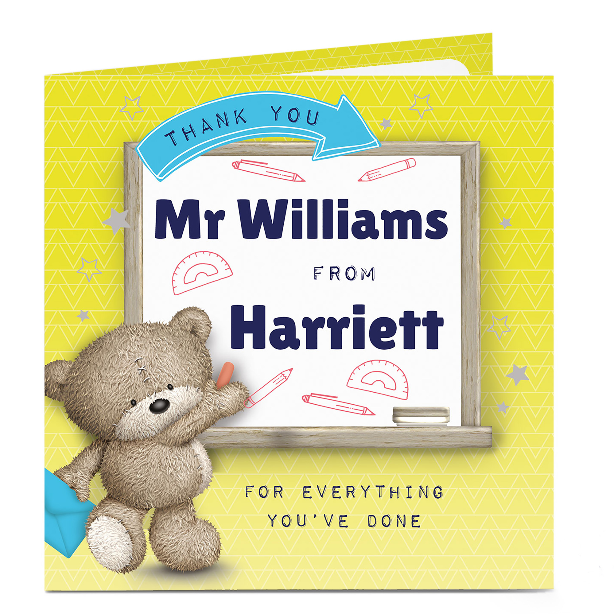 Hugs Personalised Thank You Teacher Card - For Everything