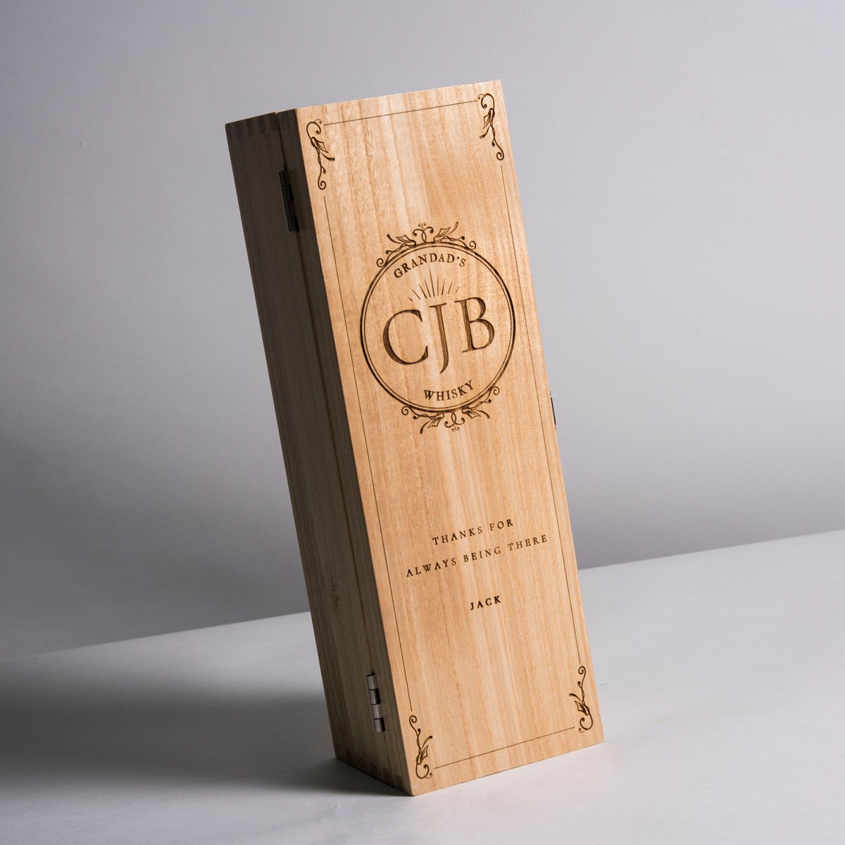 Personalised Luxury Wooden Whisky Box With Glenfiddich Whisky - Baroque Monogram