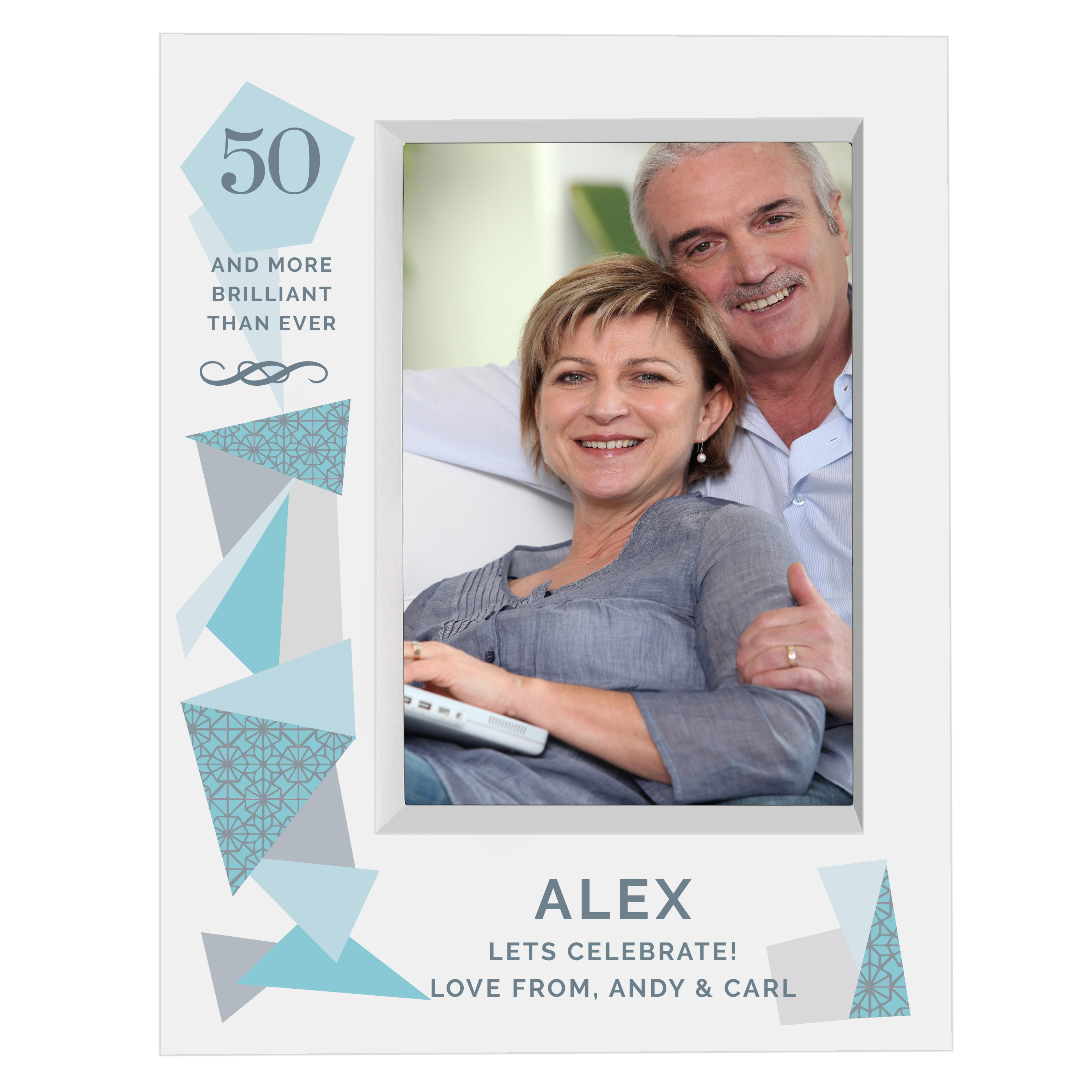 Personalised 50th Birthday Box Photo Frame - Geometric Blue 