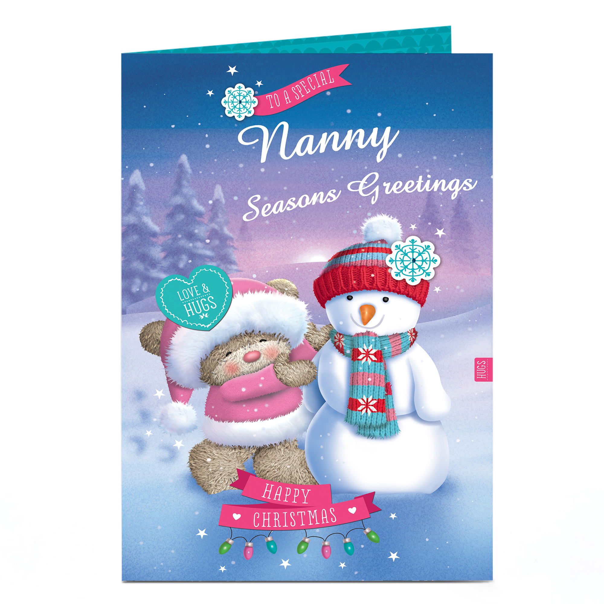 Hugs Personalised Christmas Card - Special Snowman Nanny