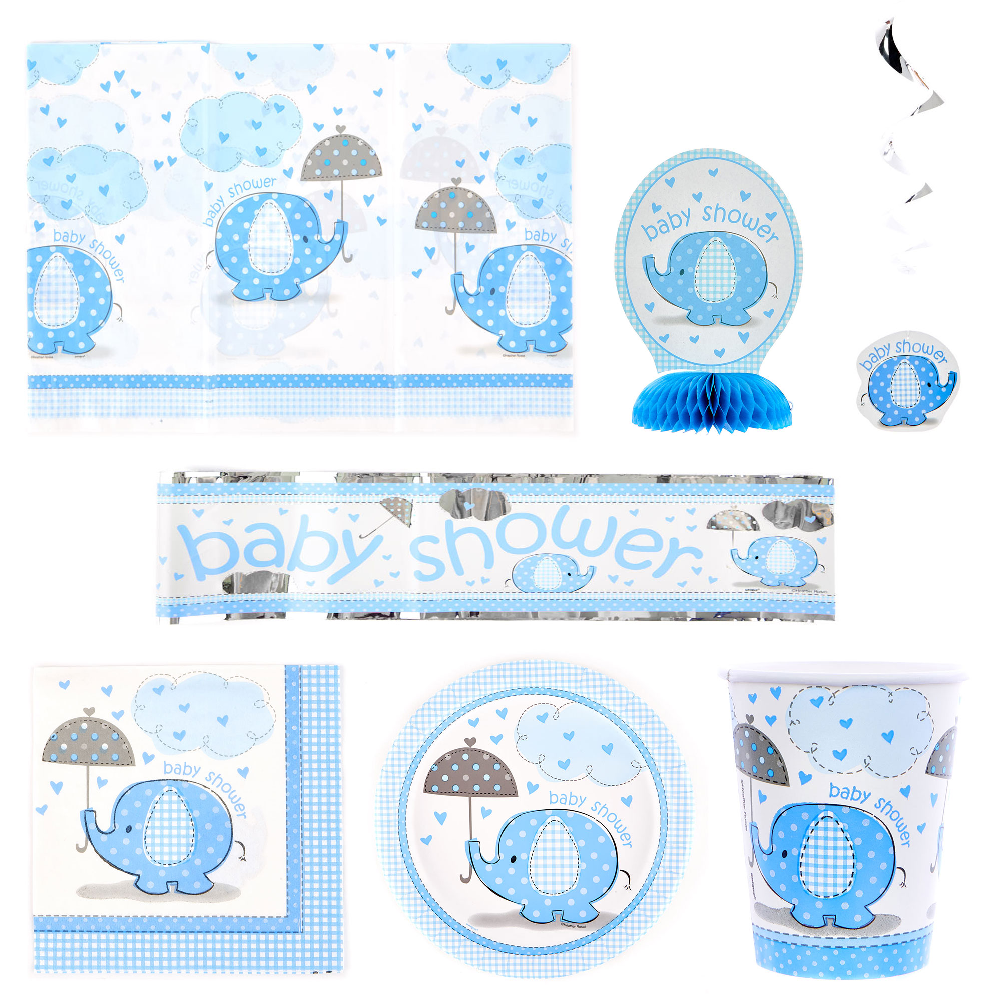 Blue Baby Shower Party Tableware & Decoration Bundle - 16 Guests