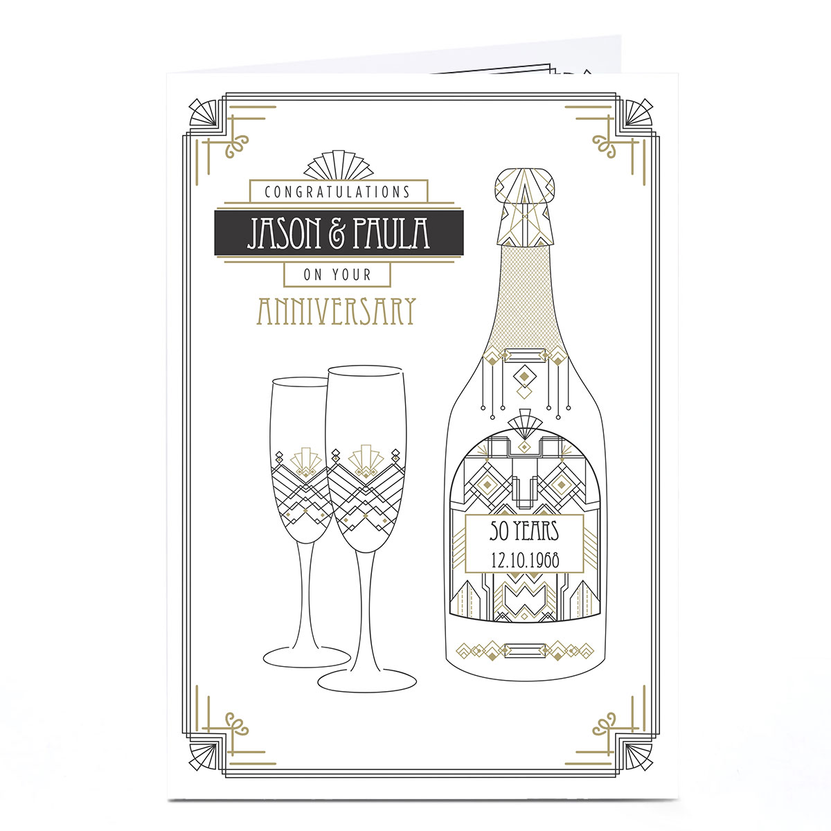 Personalised Anniversary Card - Art Deco Champagne 50 Years