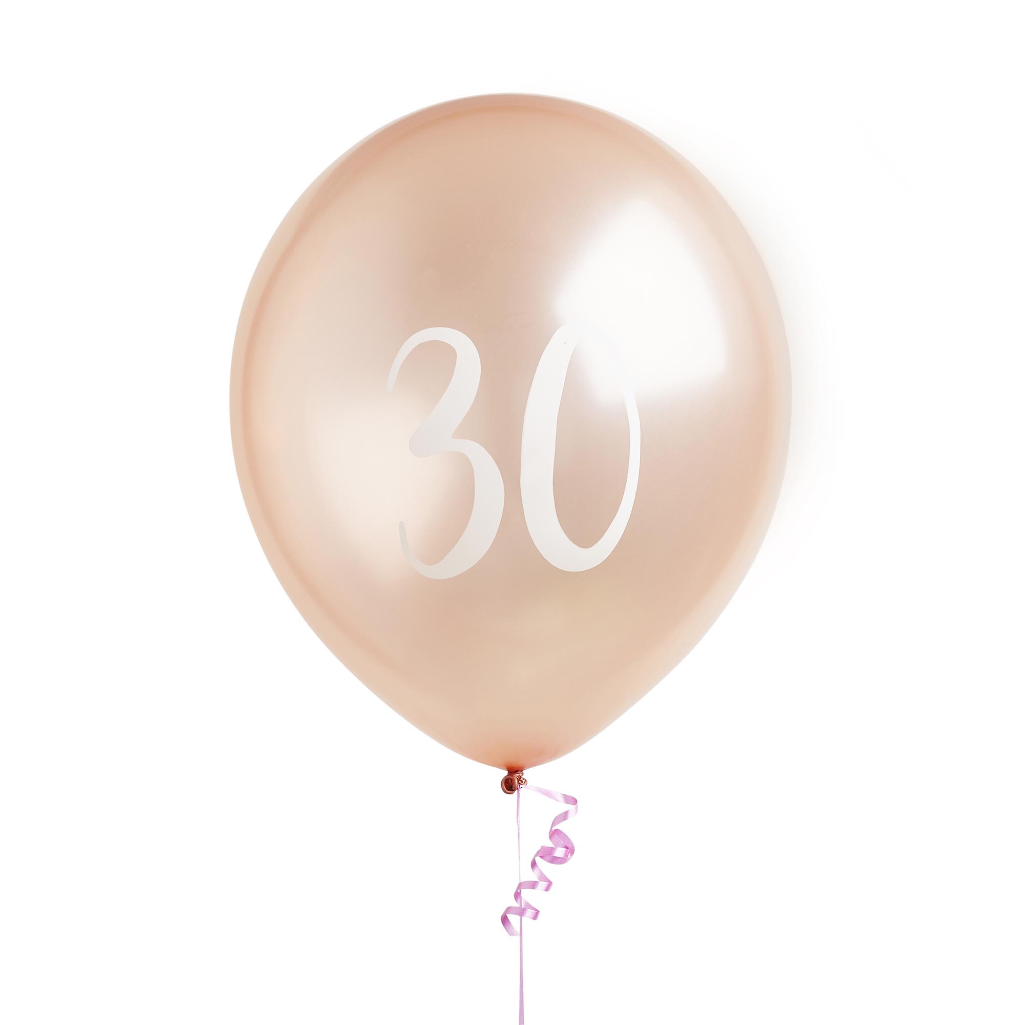 Metallic Rose Gold Number Latex Balloons - Pack of 5 (Milestone Ages)