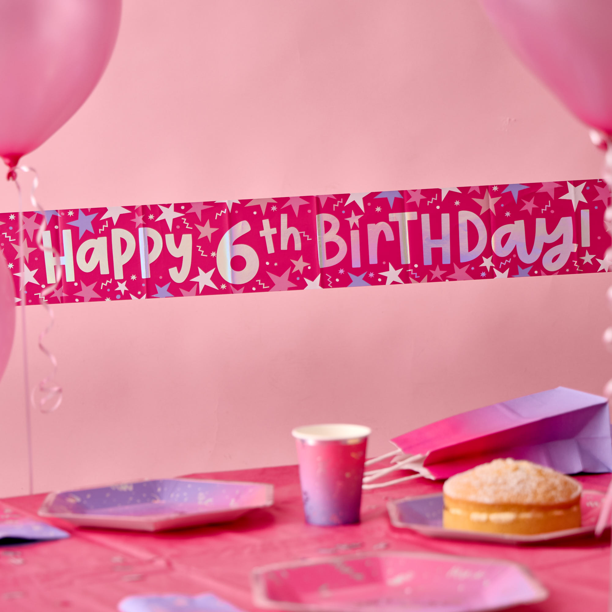 Happy 6th Birthday Banner - Pink