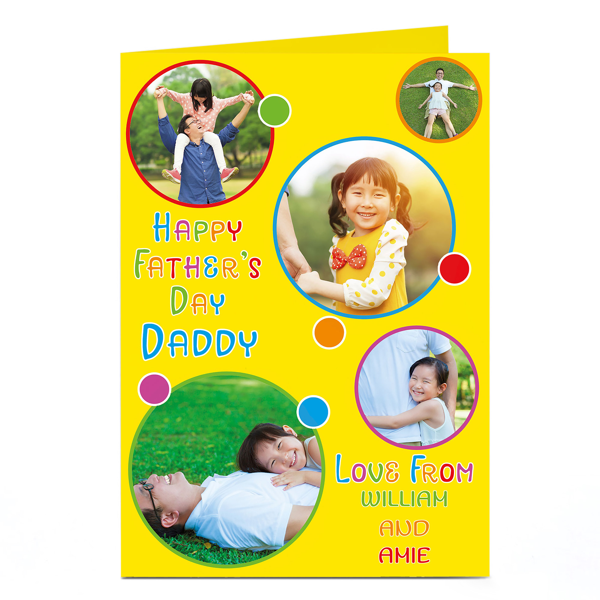 Multi Photo Father's Day Card - Yellow With Spots