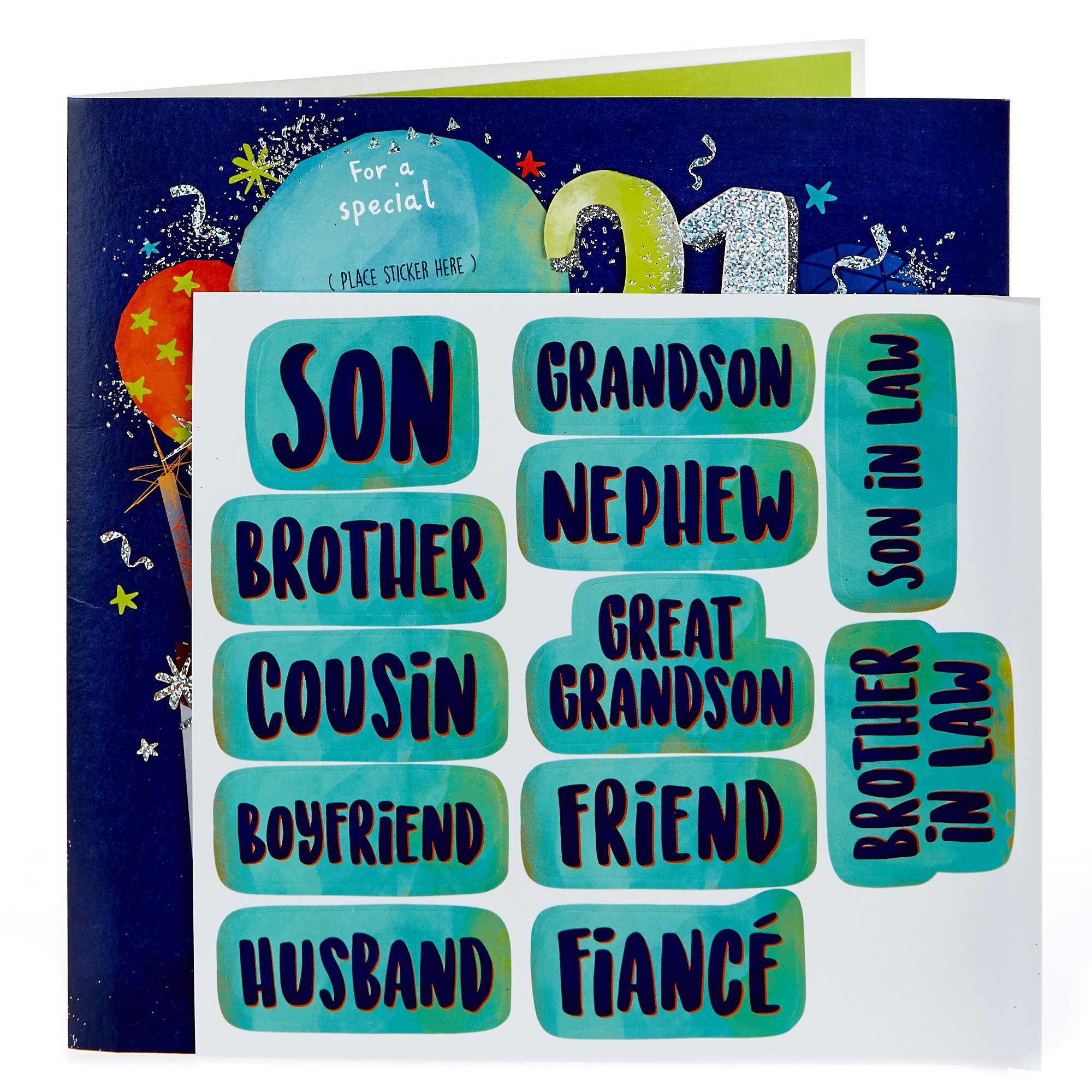 Exquiste Collection 21st Birthday Card - Male Relation Stickers 