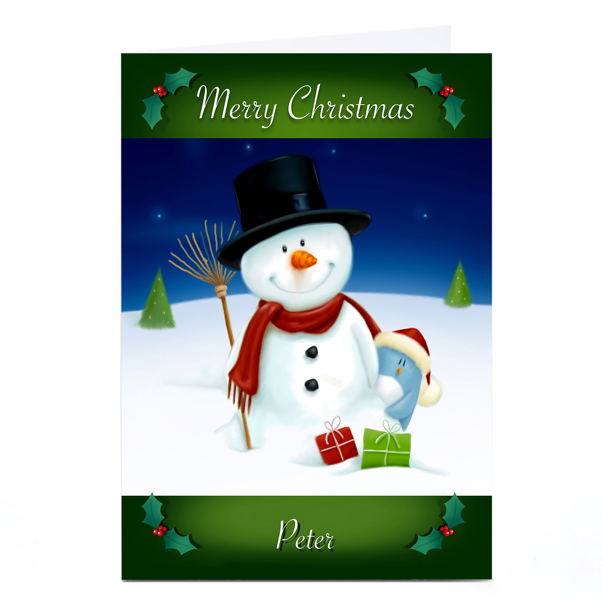 Personalised Christmas Card - Snowman & Penguin