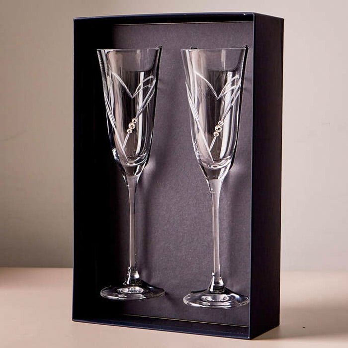 Diamante Beloved Heart Champagne Flute Pair