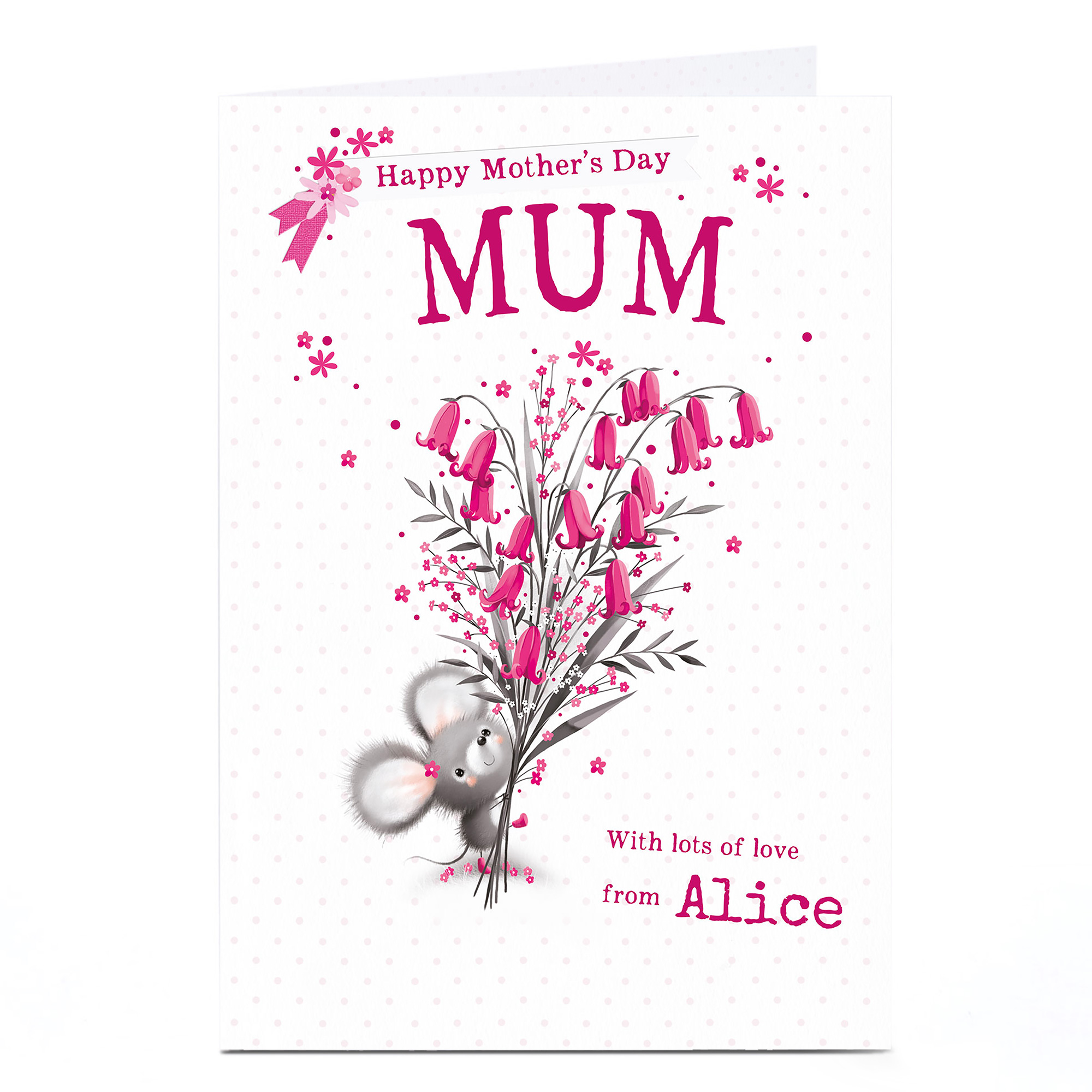 Personalised Mother's Day Card - Mouse With Pink Flowers