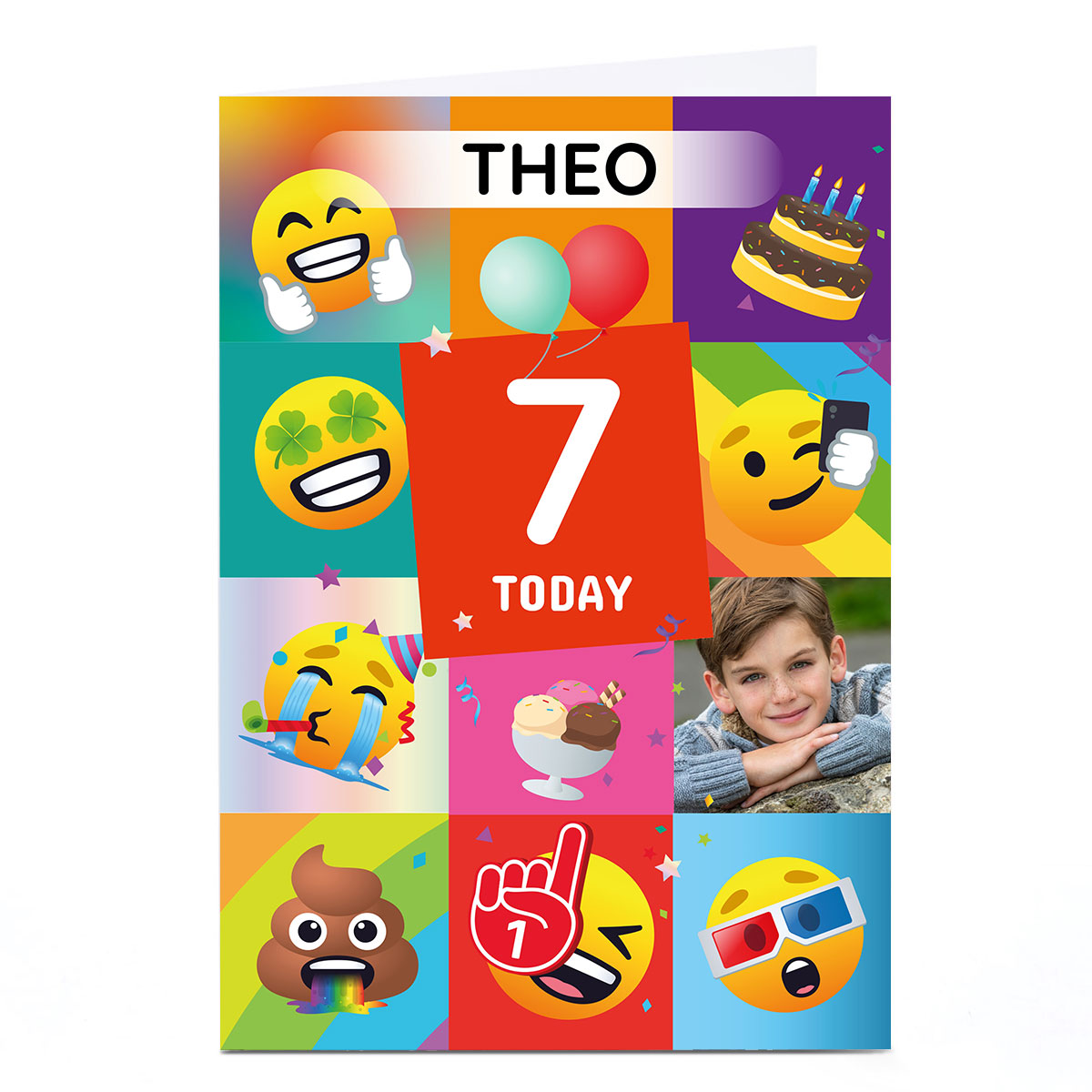 Photo Birthday Card - Emoji Name and Age 