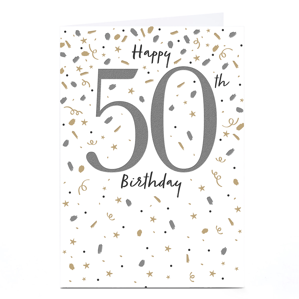 50th Birthday Card - Gold and Silver Confetti