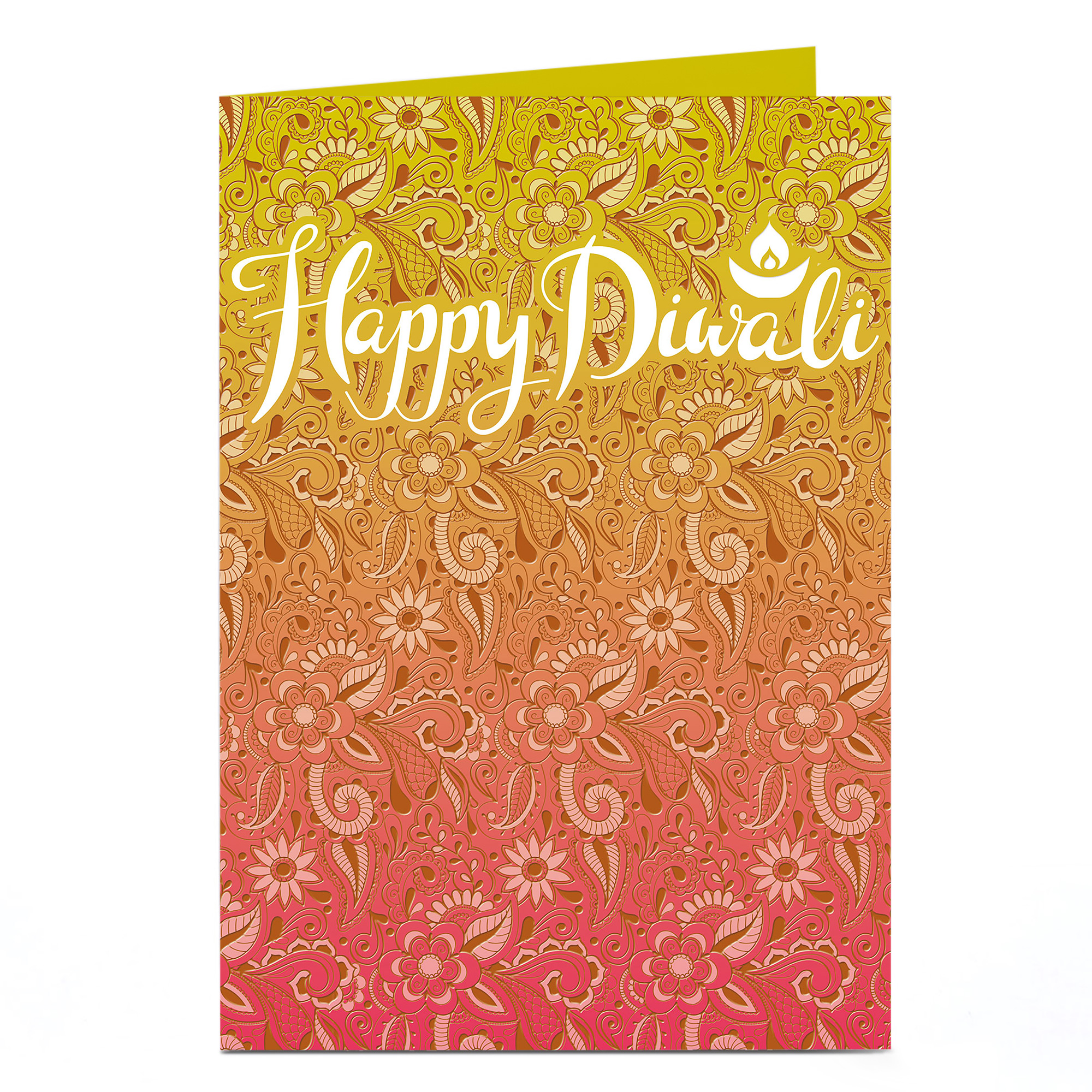 Personalised Diwali Card - Yellow And Pink Patterns
