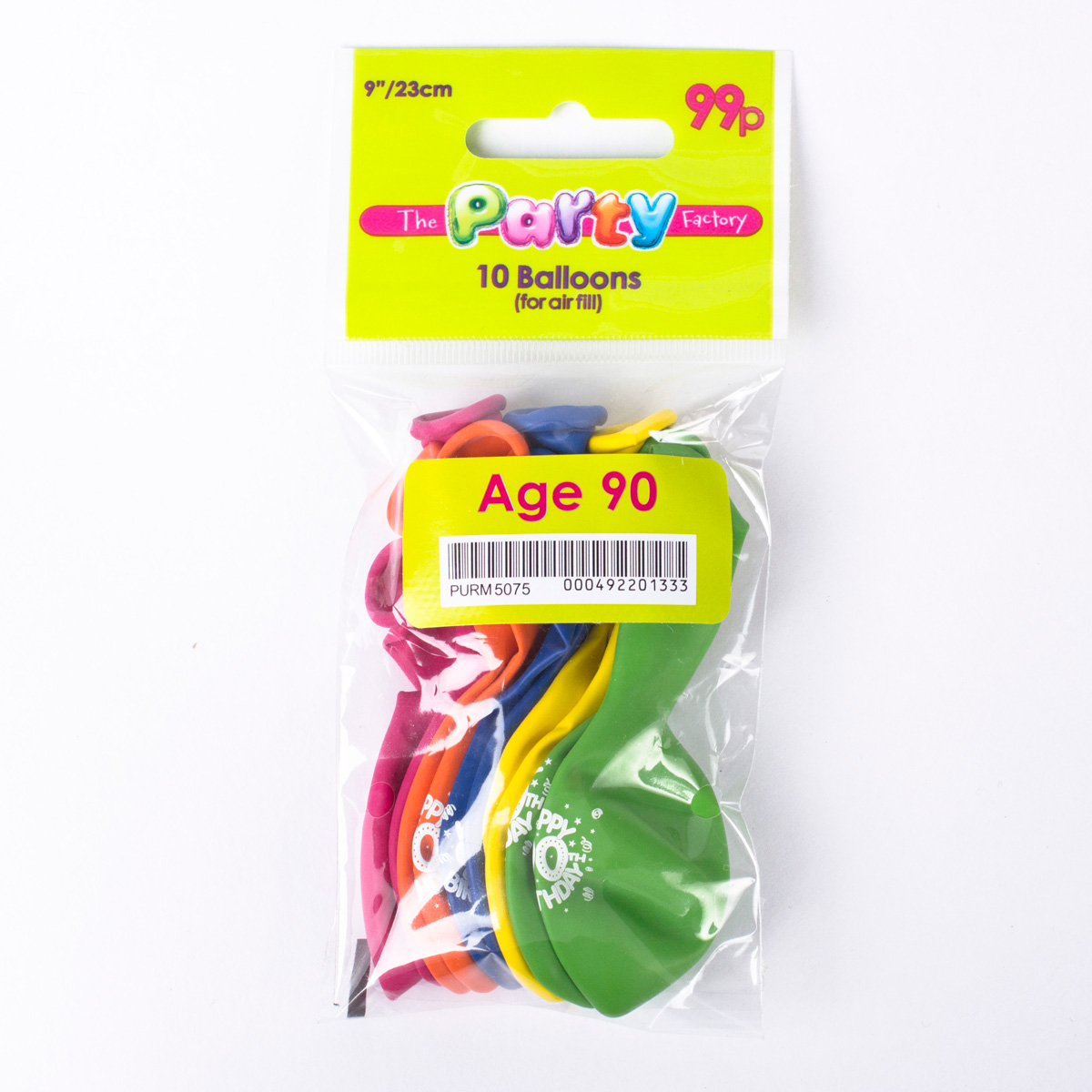 Multicoloured Age 90 Latex Balloons - Pack Of 10