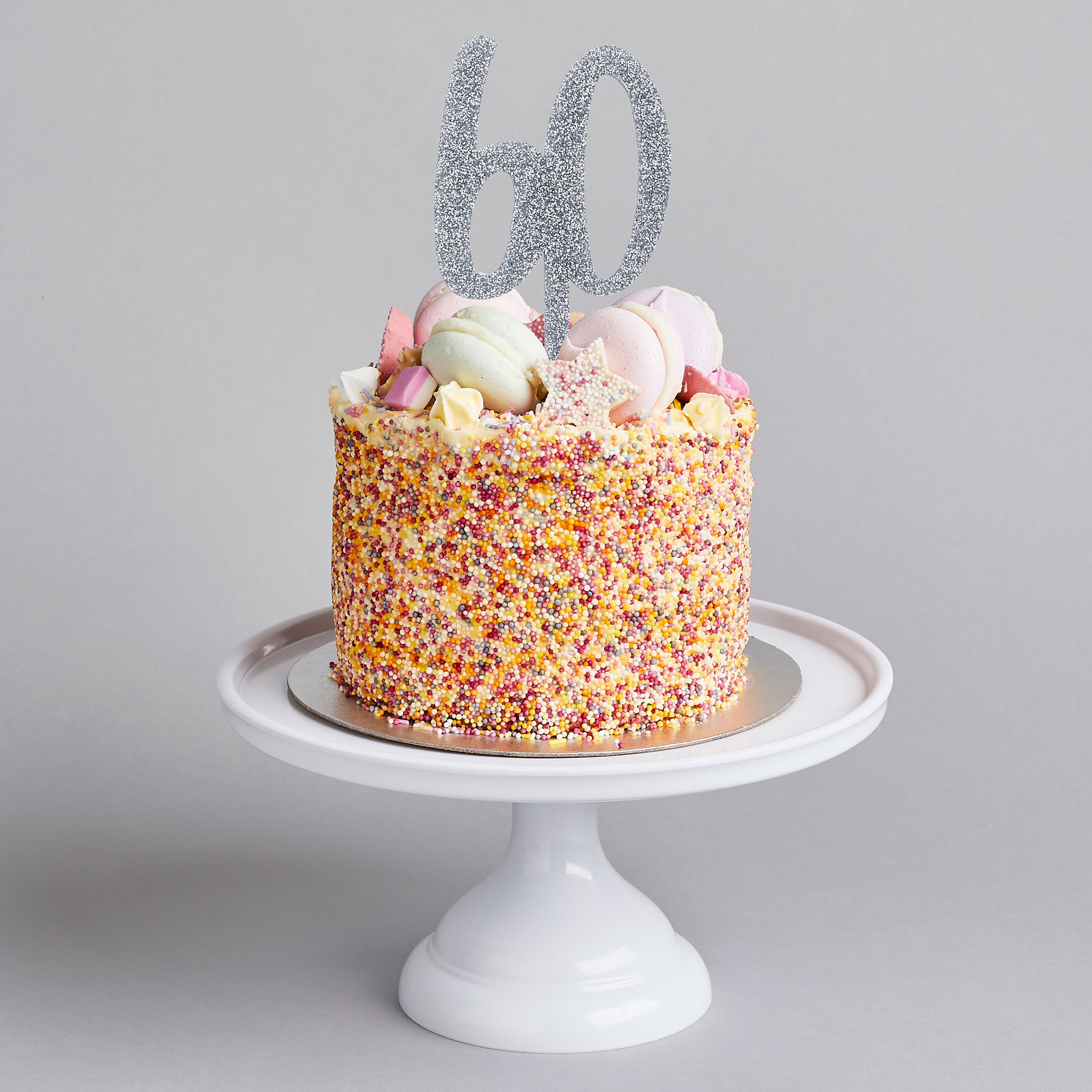 Metallic Silver Number 60 Glitter Acrylic Cake Topper