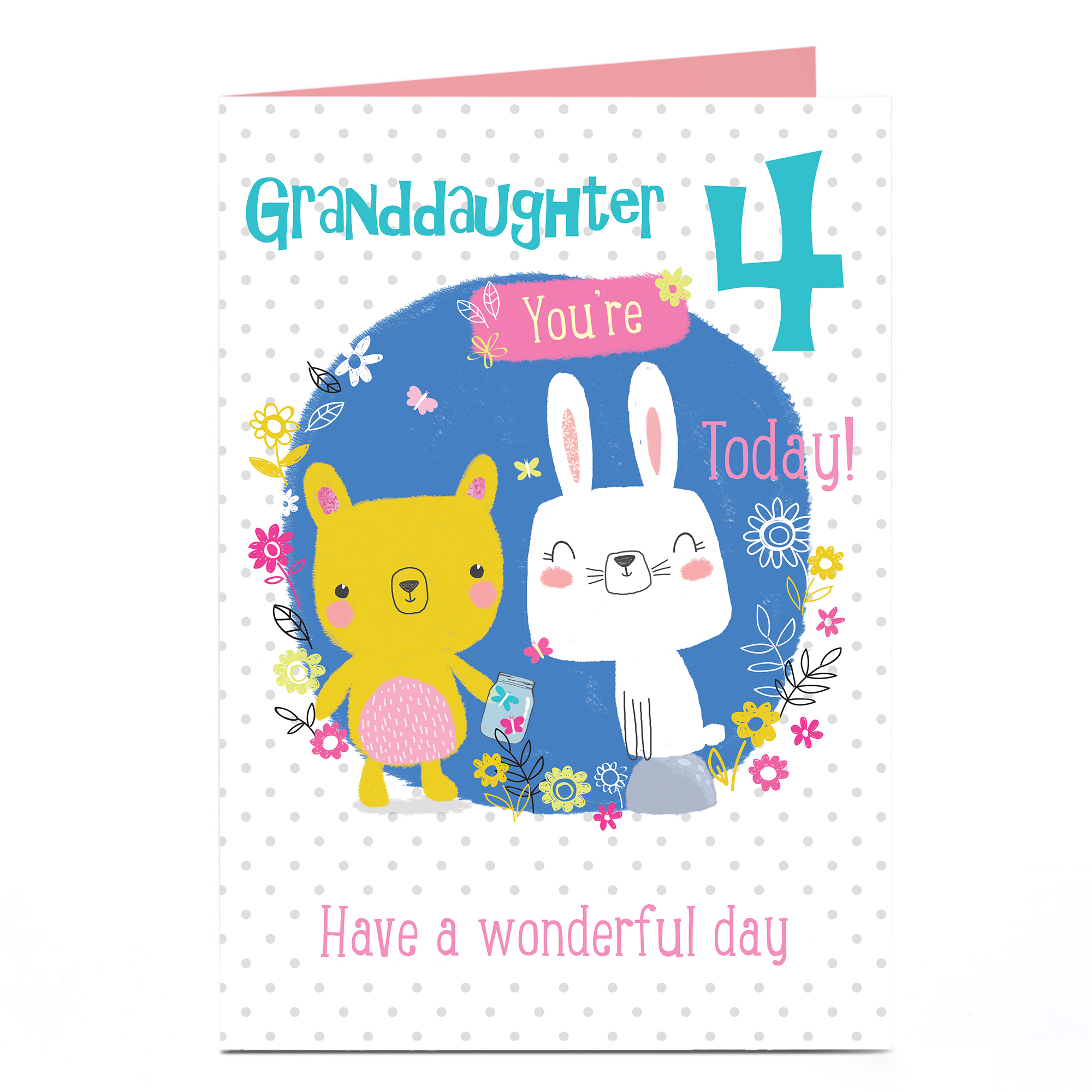 Personalised Editable Age Birthday Card - Bunny & Bear, Granddaughter