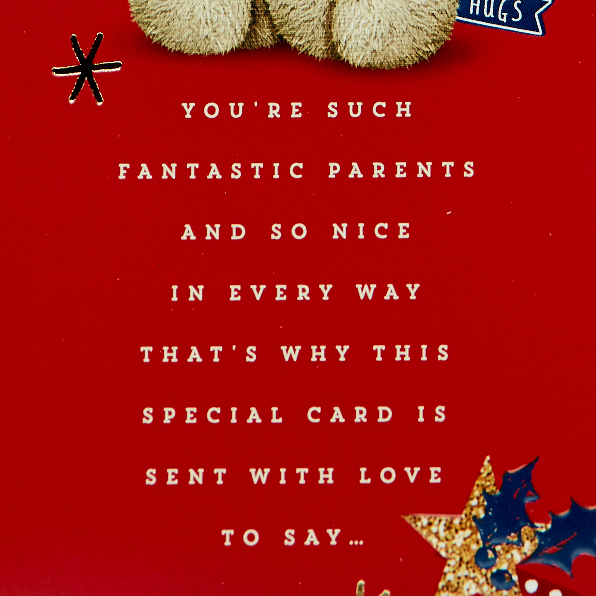 Hugs Bear Christmas Card - Mum And Dad, Bears In Hats