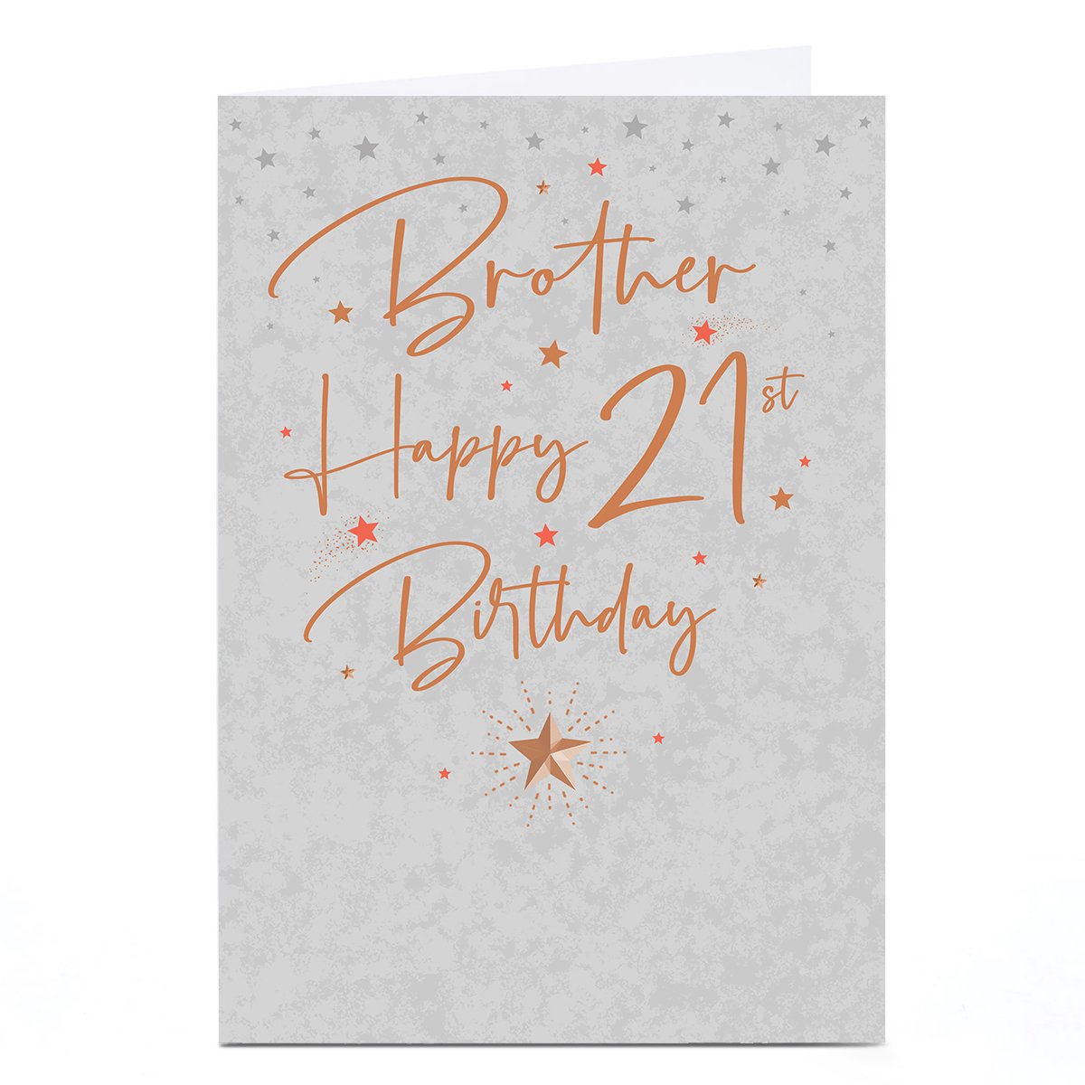 Personalised 21st Birthday Card - Silver Stars and Gold Script, Brother