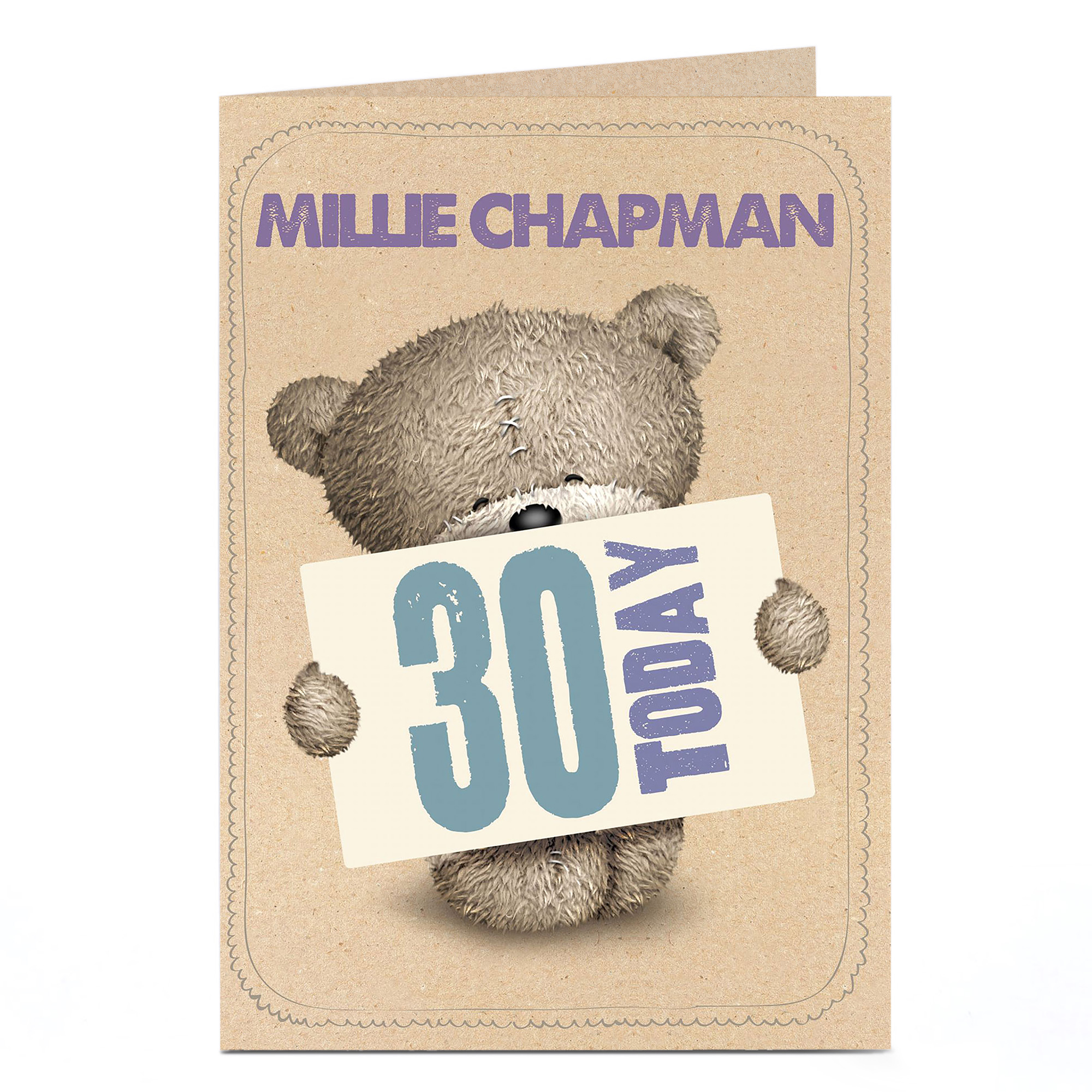 Personalised Hugs Bear 30th Birthday Card - 30 Today