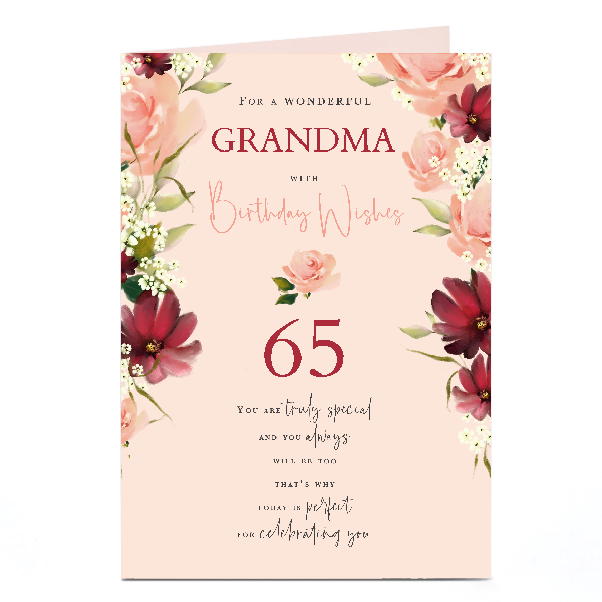 Personalised 65th Birthday Card - Floral Grandma, Editable Age